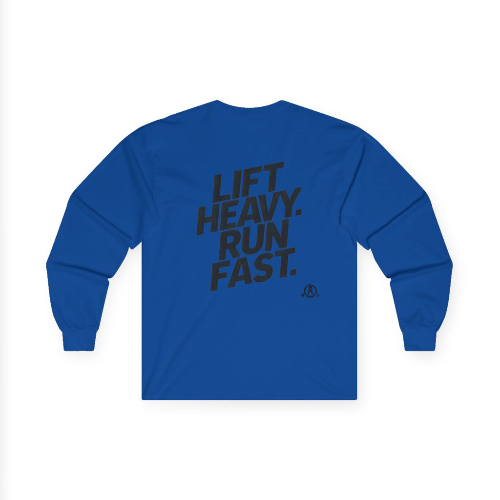 Lift Heavy Run Fast - Ultra Cotton Long Sleeve Tee - Black Logo Front & Back