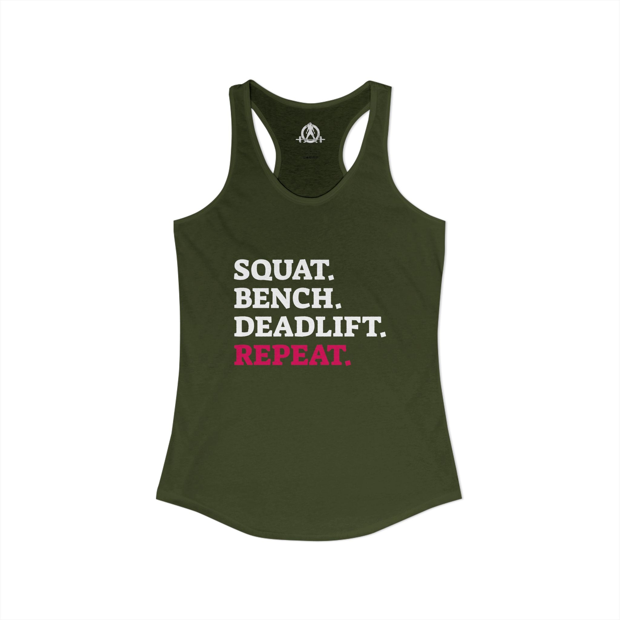 Squat Bench Deadlift Repeat - Women's Ideal Racerback Tank - Logo Front & Back
