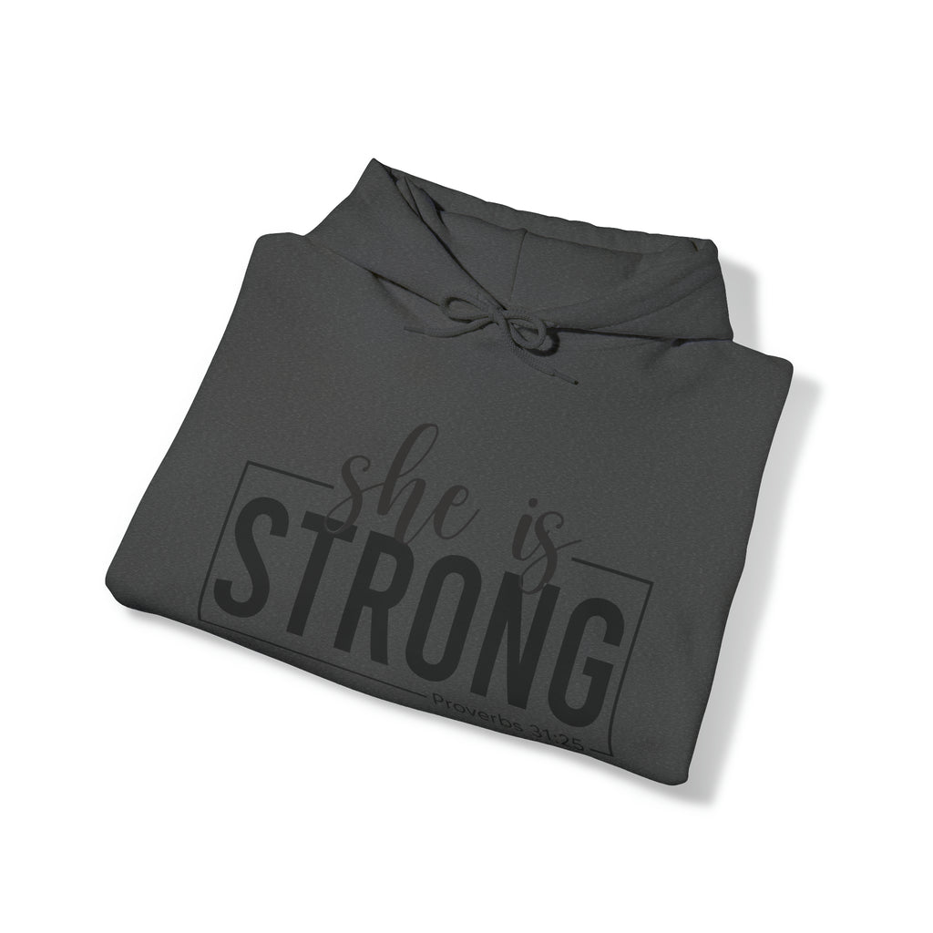 She is Strong - Unisex Heavy Blend Hooded Sweatshirt - Dark Logo - Plain Back