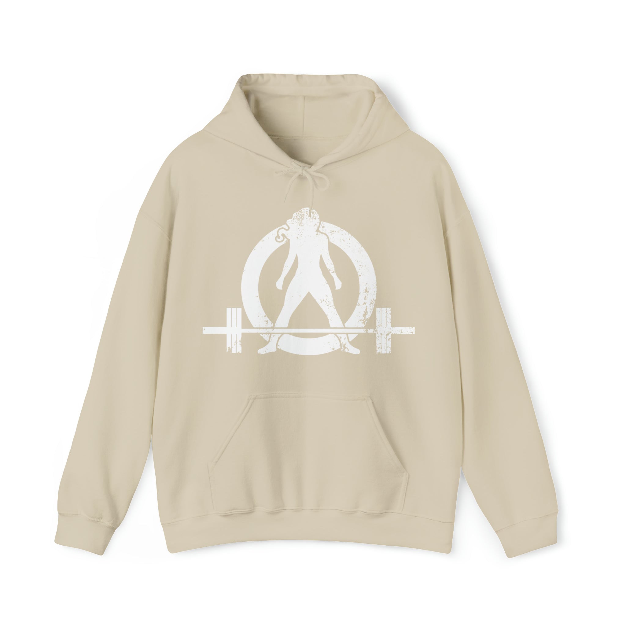 COFFEE and a Barbell  - Distressed White Logo  - Unisex Heavy Blend Hooded Sweatshirt