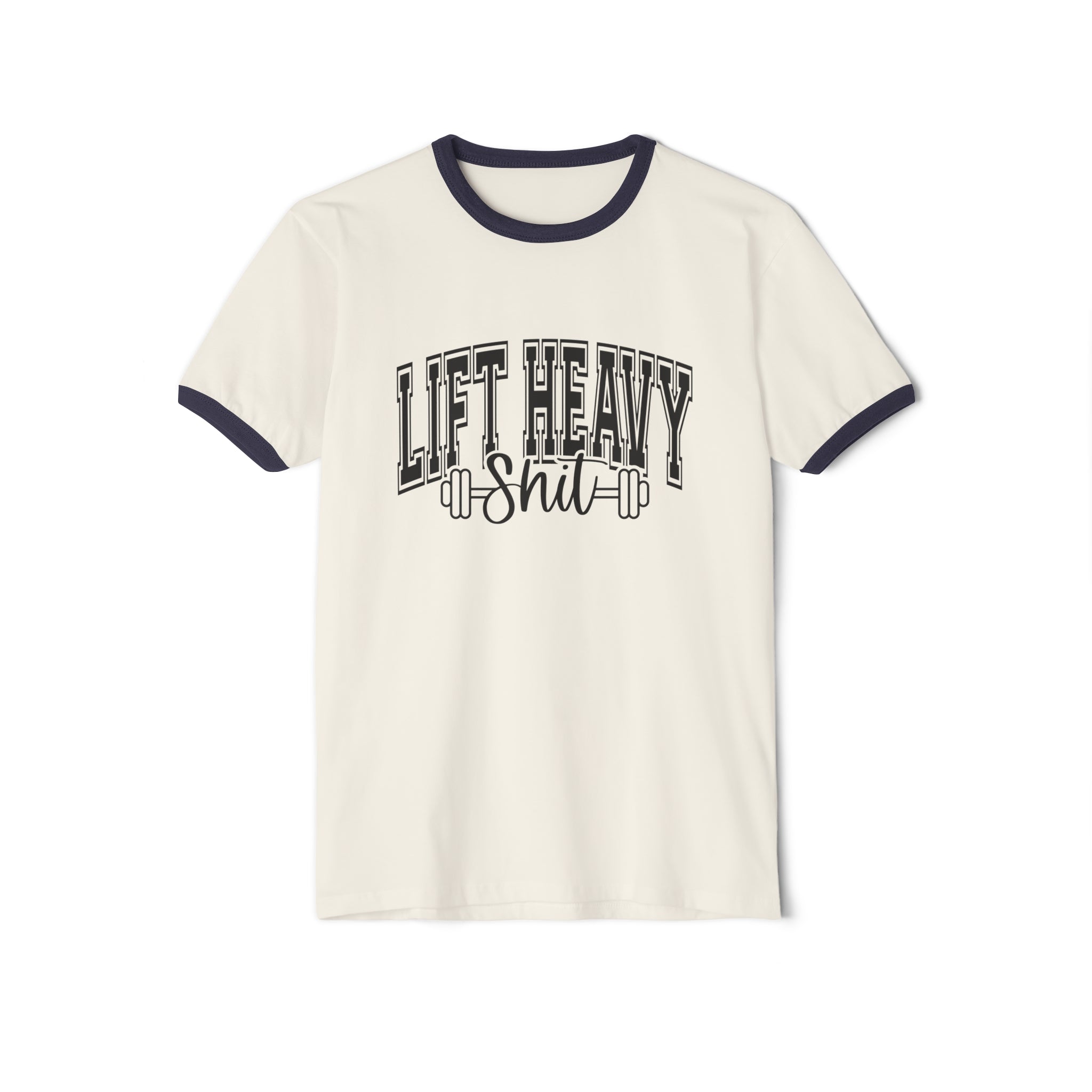 Lift Heavy Shit - Unisex Cotton Ringer T-Shirt - Black Logo Plain Back