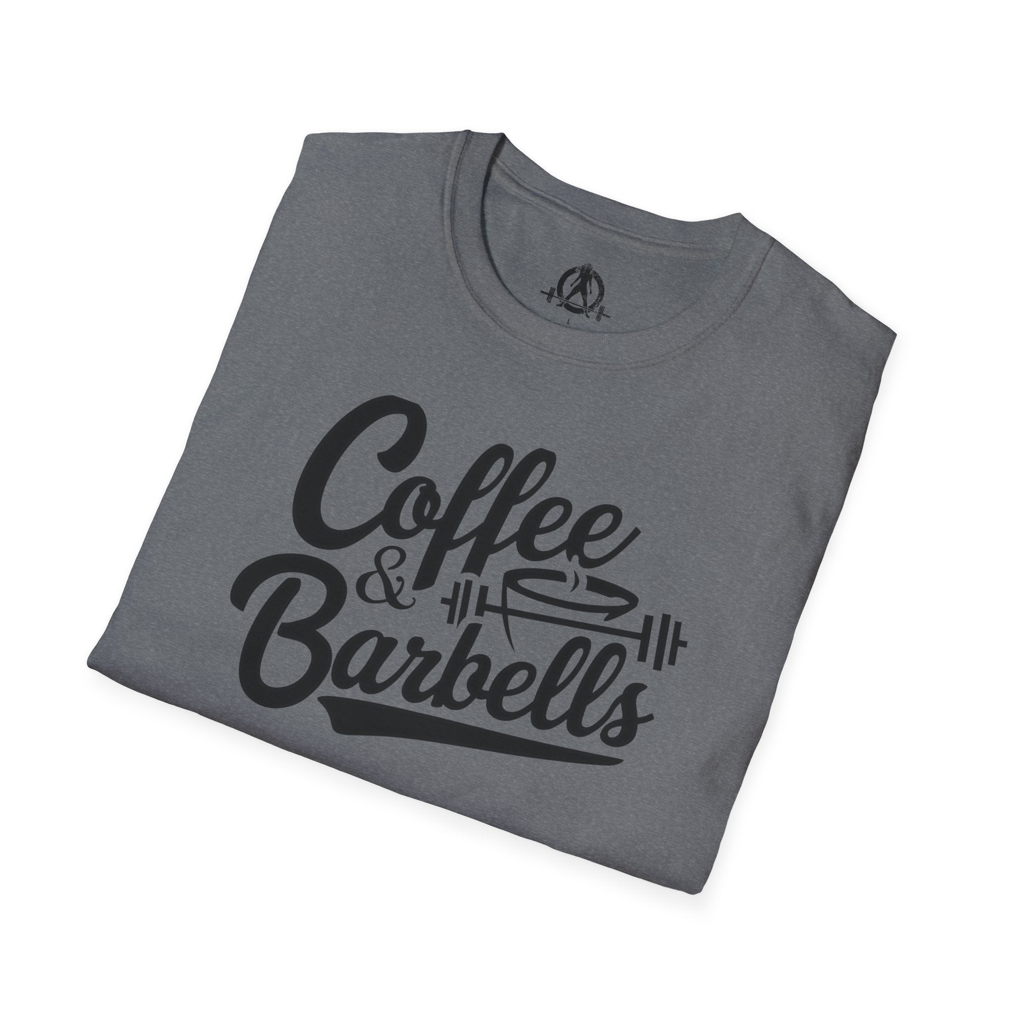 Coffee & Barbells - Unisex Softstyle T-Shirt - Black Print on Front Plain Back