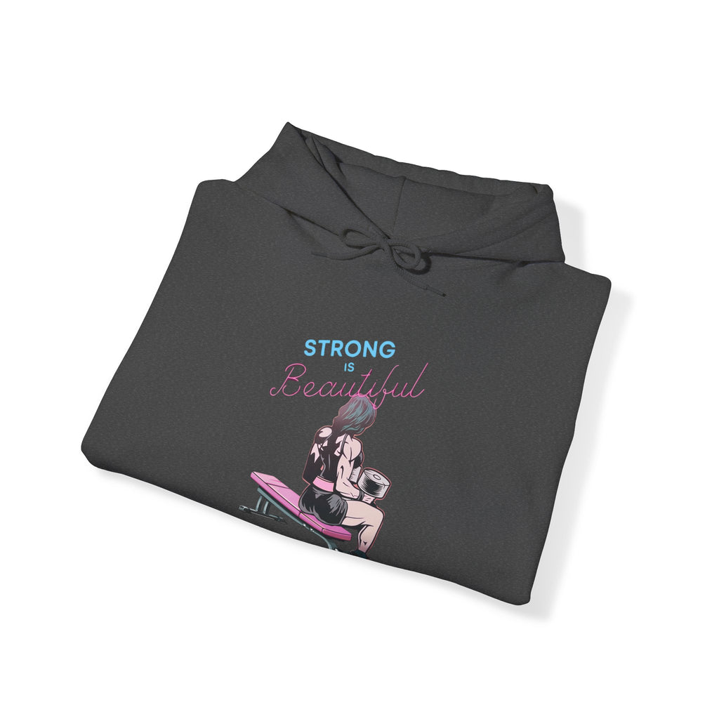 Strong Her Cartoon - Unisex Heavy Blend Hooded Sweatshirt - White Logo on Front & Right Sleeve