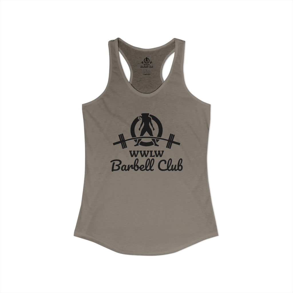 WWLW Barbell Club - Women's Ideal Racerback Tank - Black Logo Front - Plain Back
