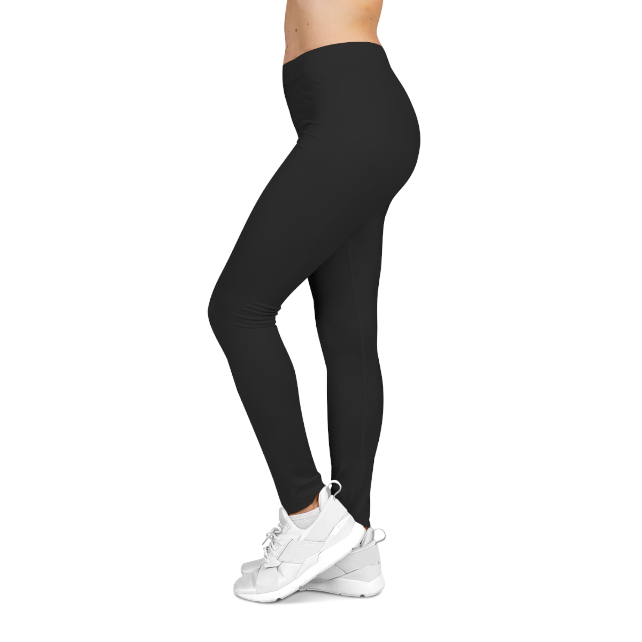 Black Women's Casual Leggings - Distressed Color Logo - Right Hip