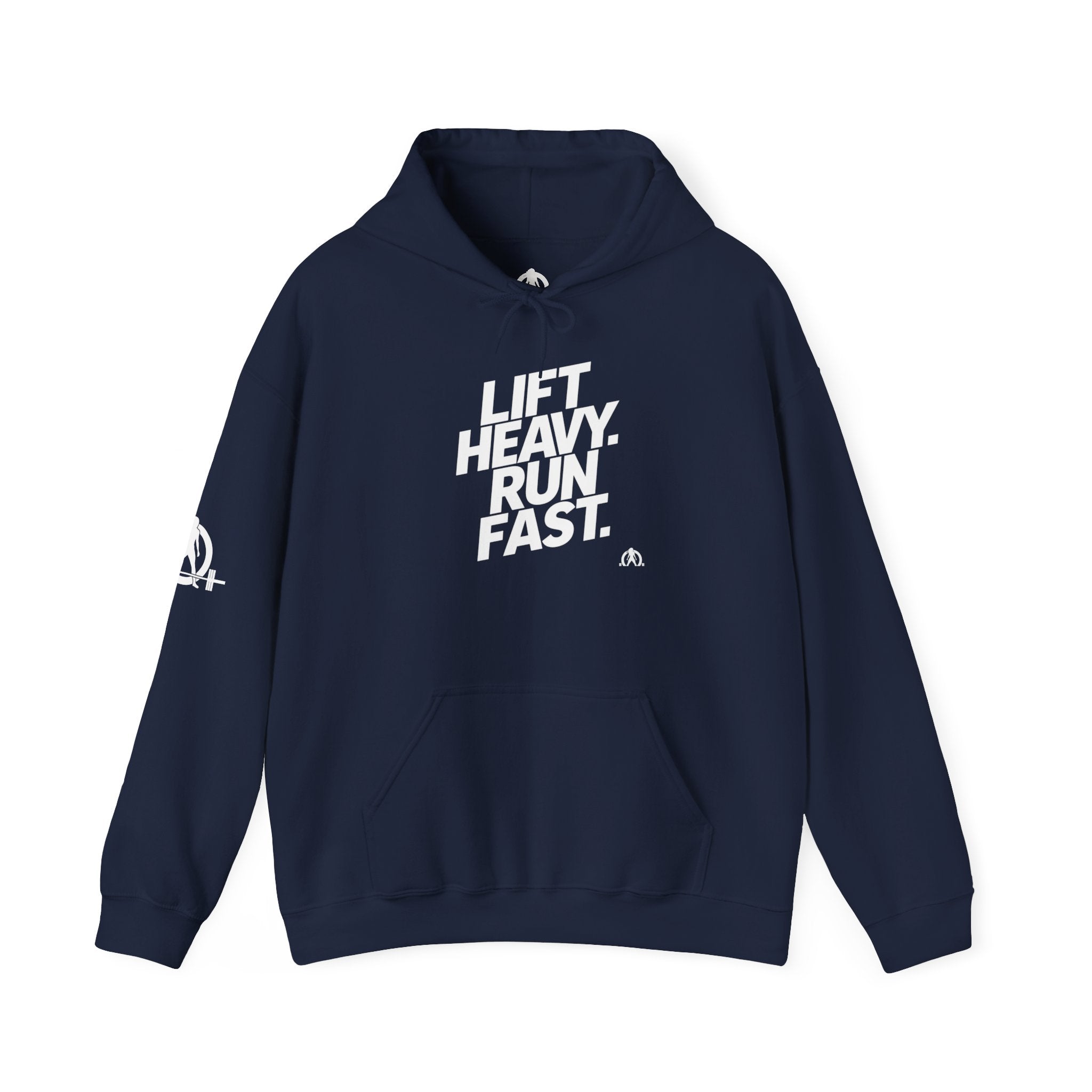 Lift Heavy Run Fast - Unisex Heavy Blend Hooded Sweatshirt - Front White Logo