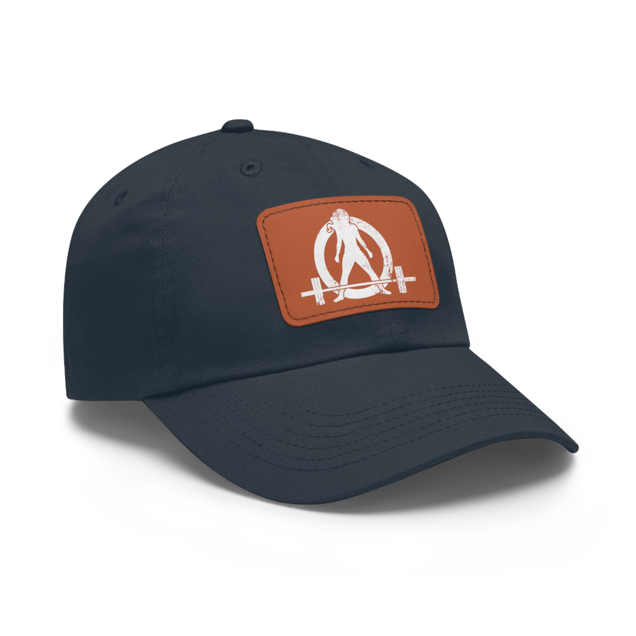 Distressed - Dad Hat with Leather Patch (Rectangle) - White Font