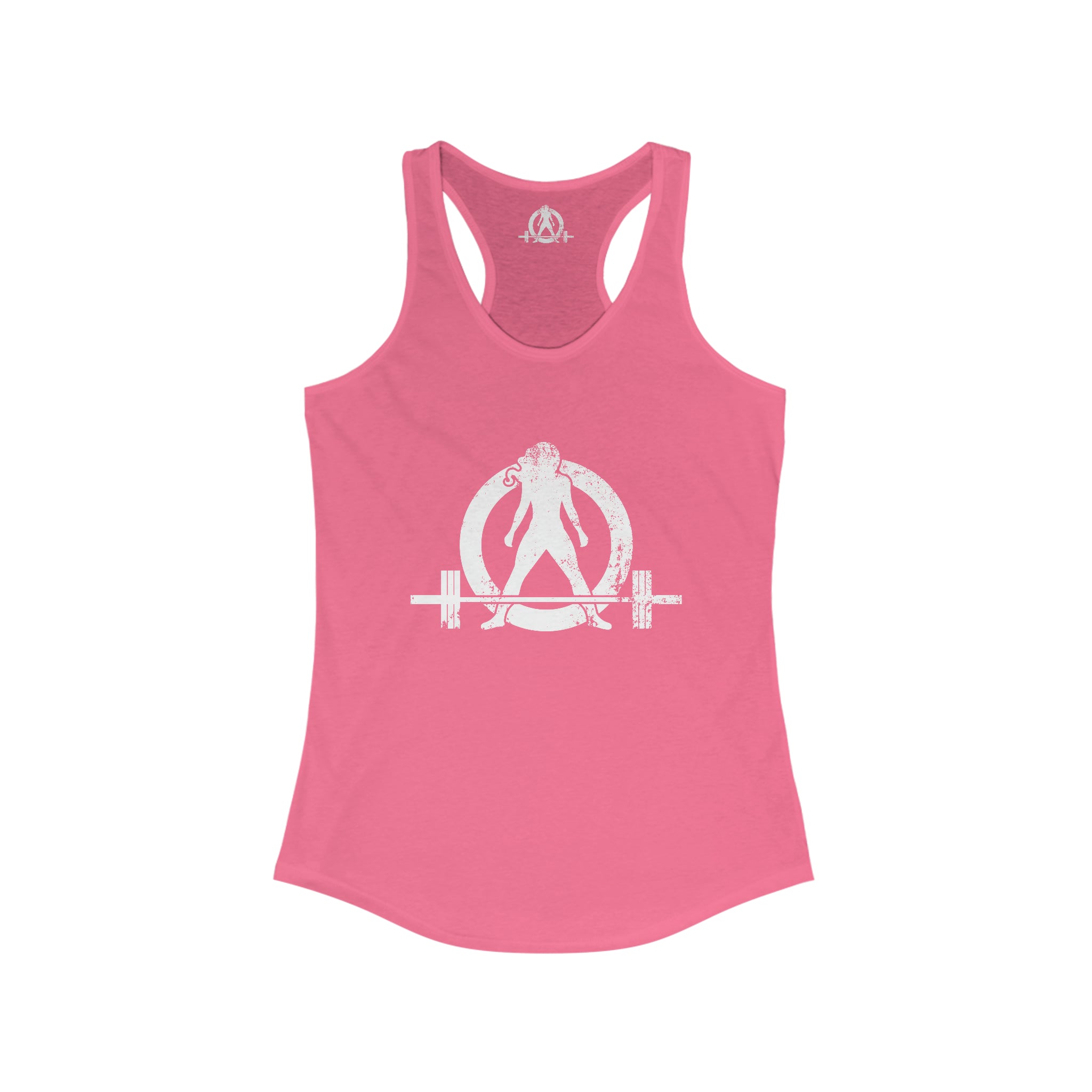 Cardio = Lift Weights Faster - Distressed White Logo - Ideal Racerback Tank - Front & Back
