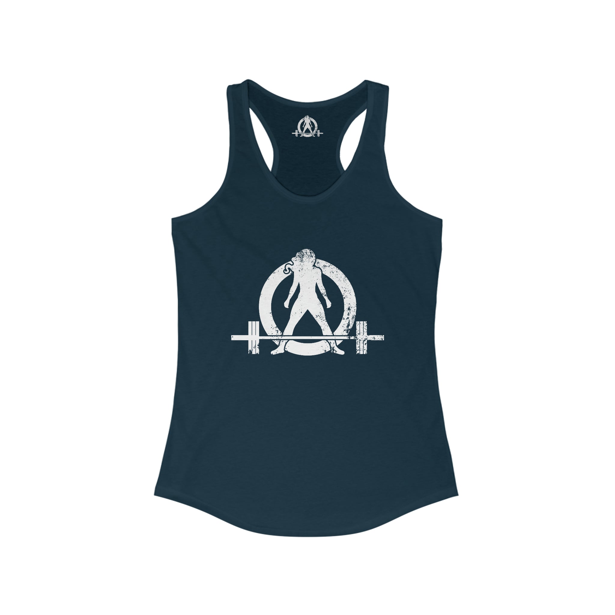 Cardio = Lift Weights Faster - Distressed White Logo - Ideal Racerback Tank - Front & Back