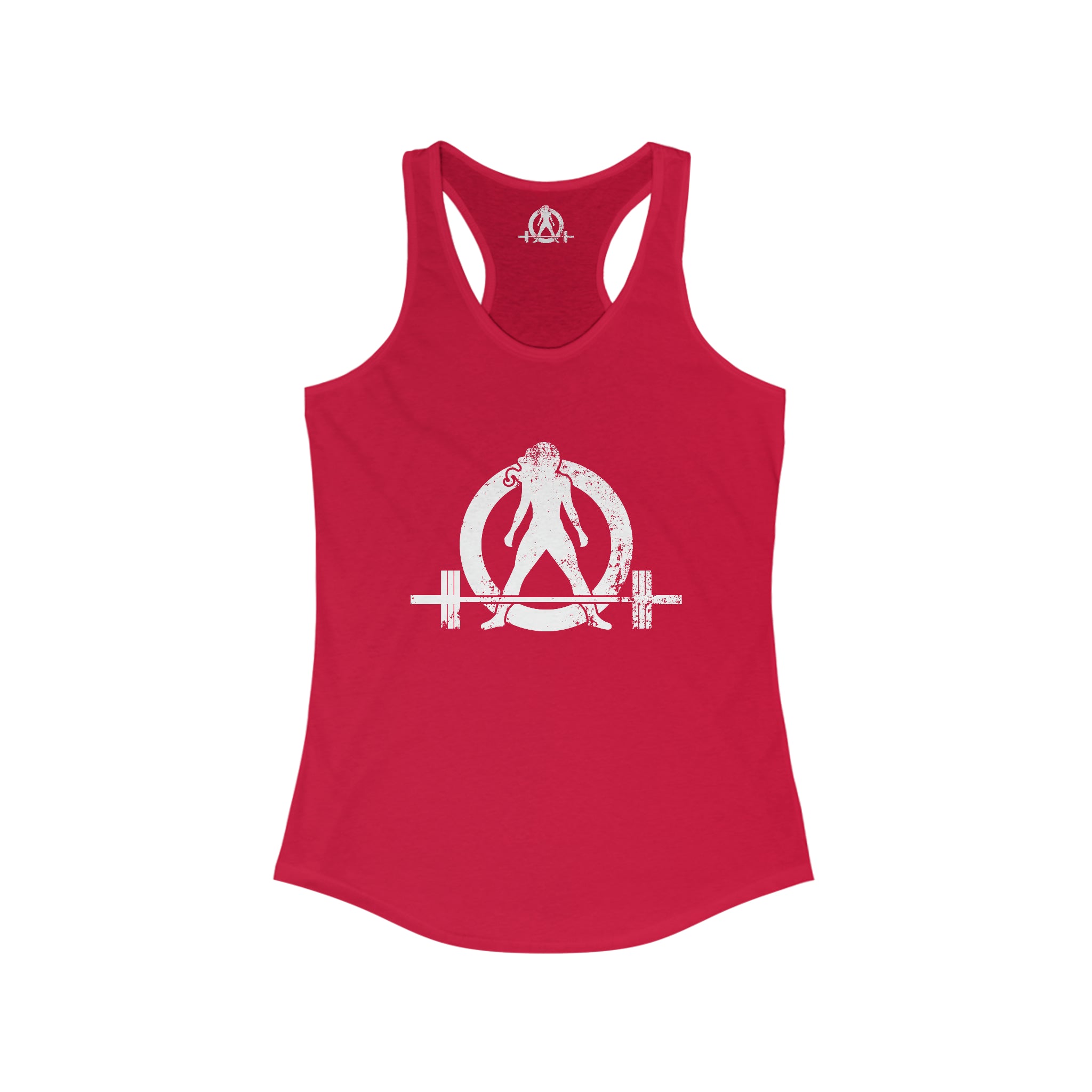 Cardio = Lift Weights Faster - Distressed White Logo - Ideal Racerback Tank - Front & Back