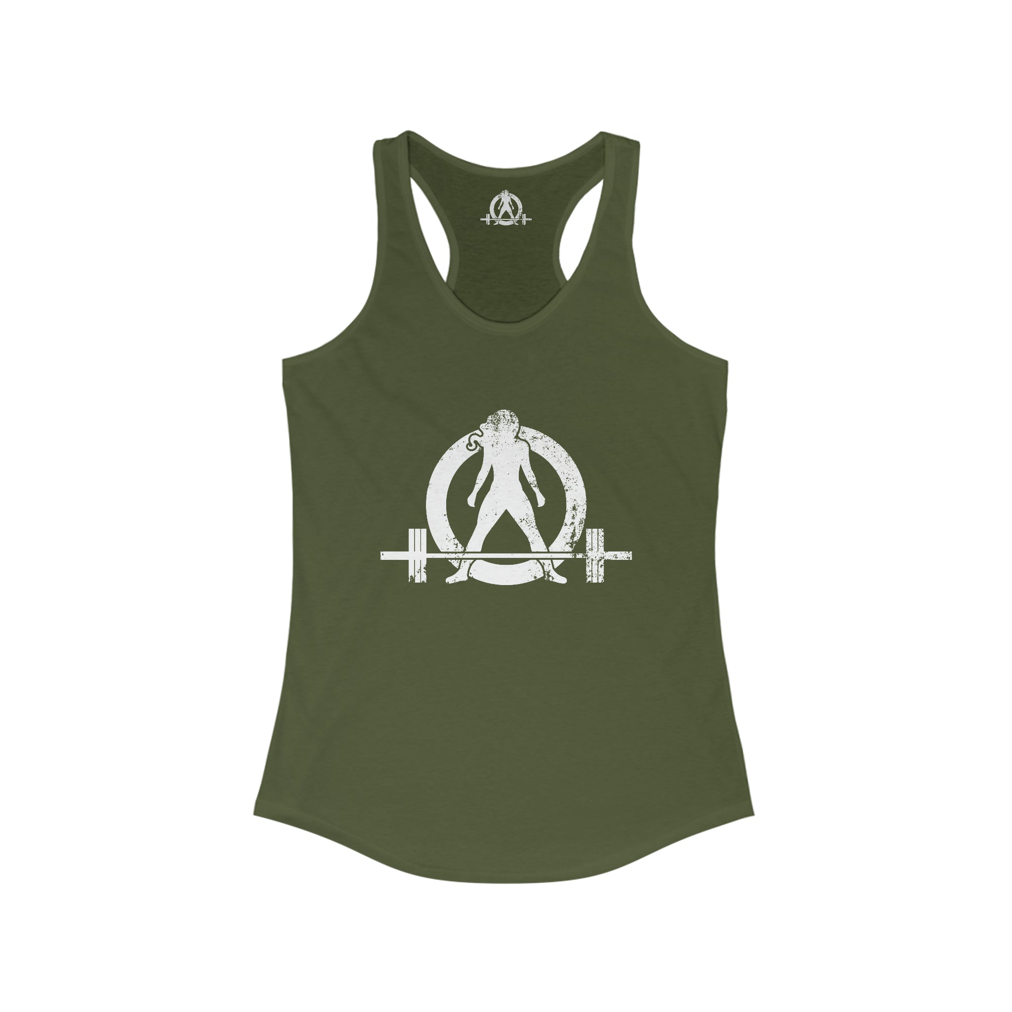 Cardio = Lift Weights Faster - Distressed White Logo - Ideal Racerback Tank - Front & Back