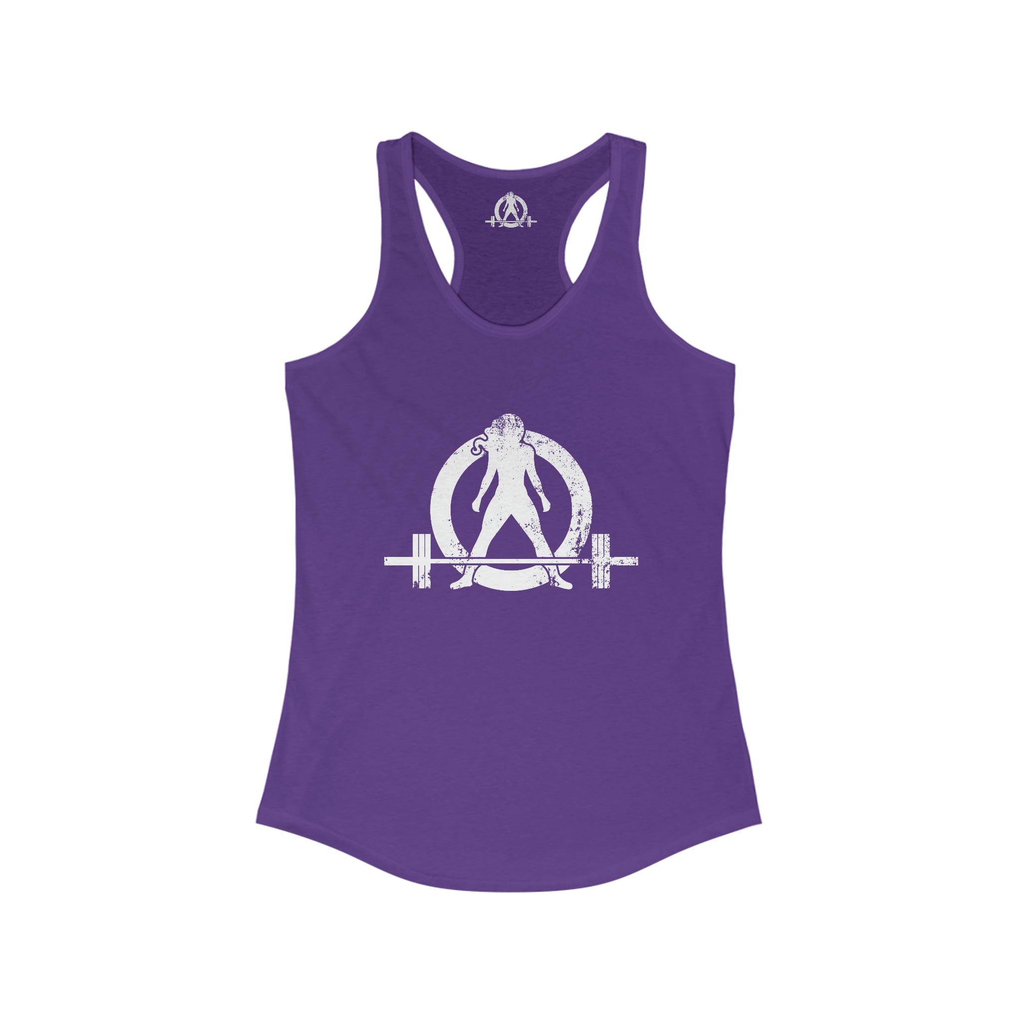 Cardio = Lift Weights Faster - Distressed White Logo - Ideal Racerback Tank - Front & Back
