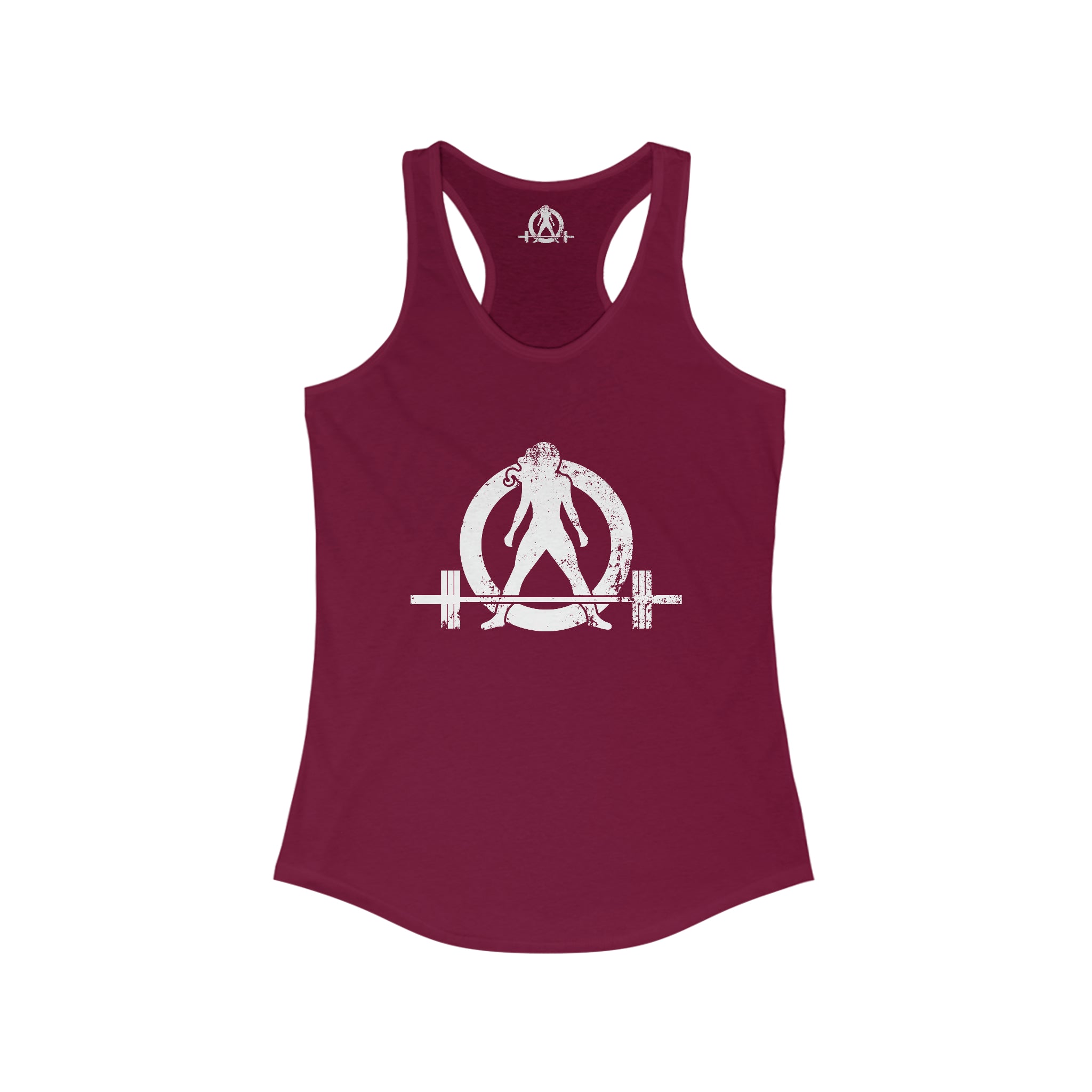 Cardio = Lift Weights Faster - Distressed White Logo - Ideal Racerback Tank - Front & Back