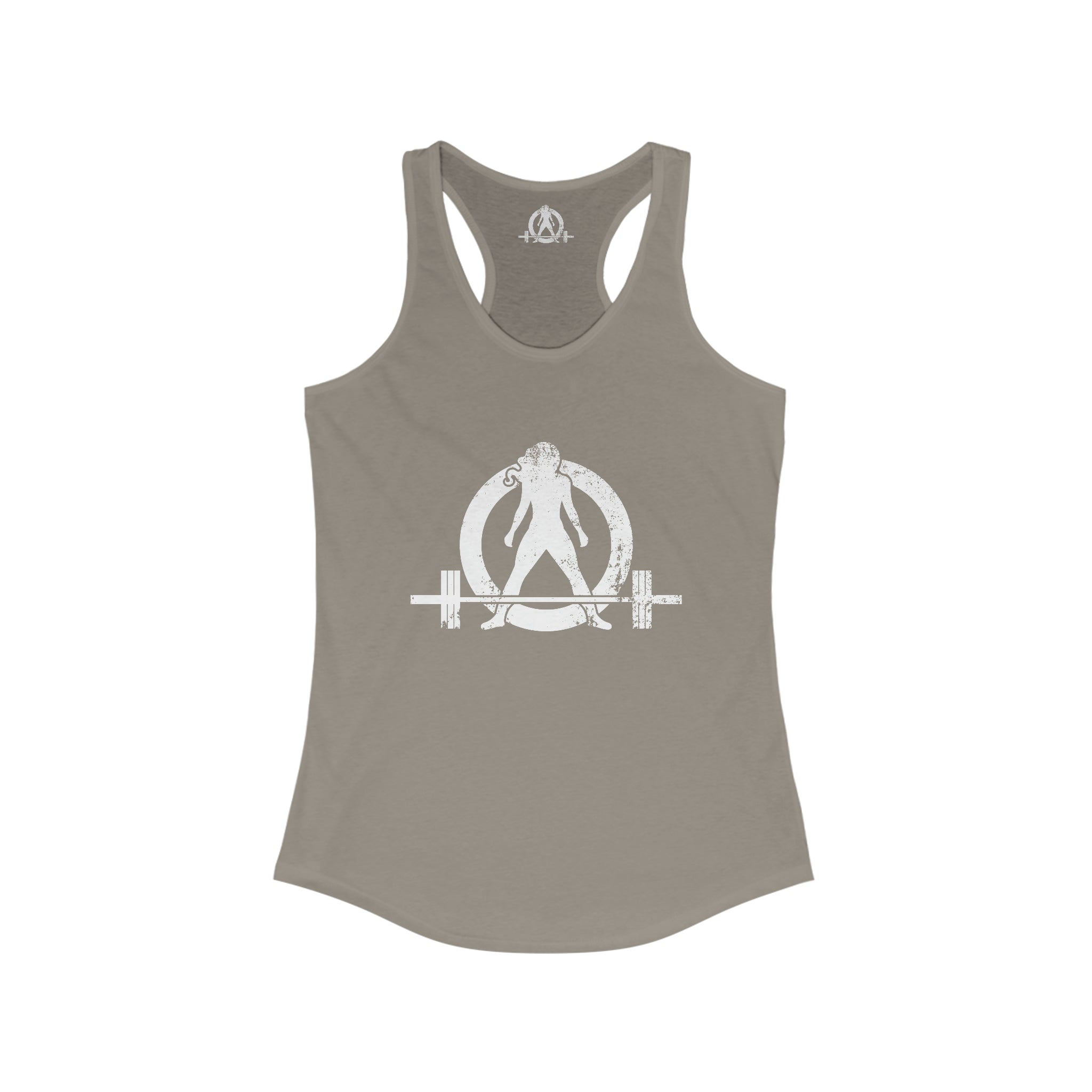Cardio = Lift Weights Faster - Distressed White Logo - Ideal Racerback Tank - Front & Back