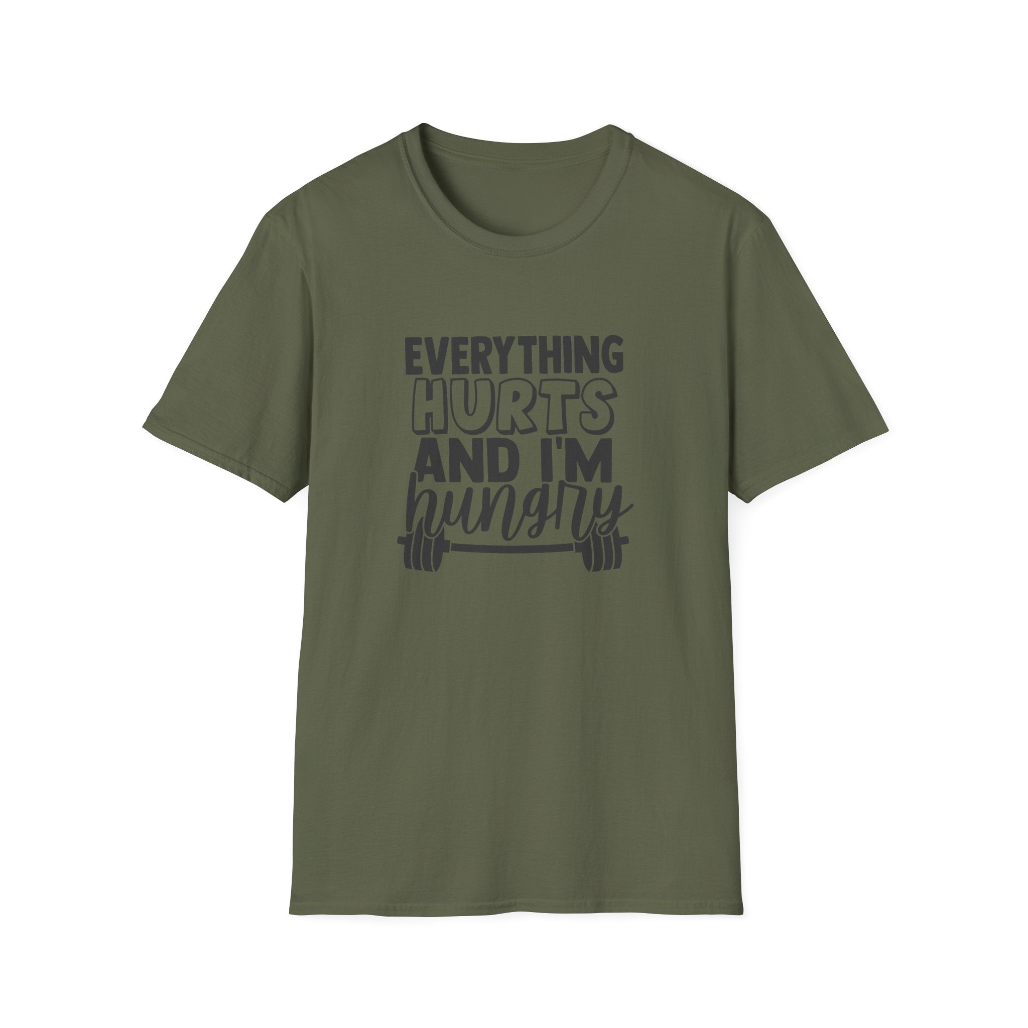 Everything Hurts & I'm Hungry - Unisex Softstyle T-Shirt - Black Print on Front & Back