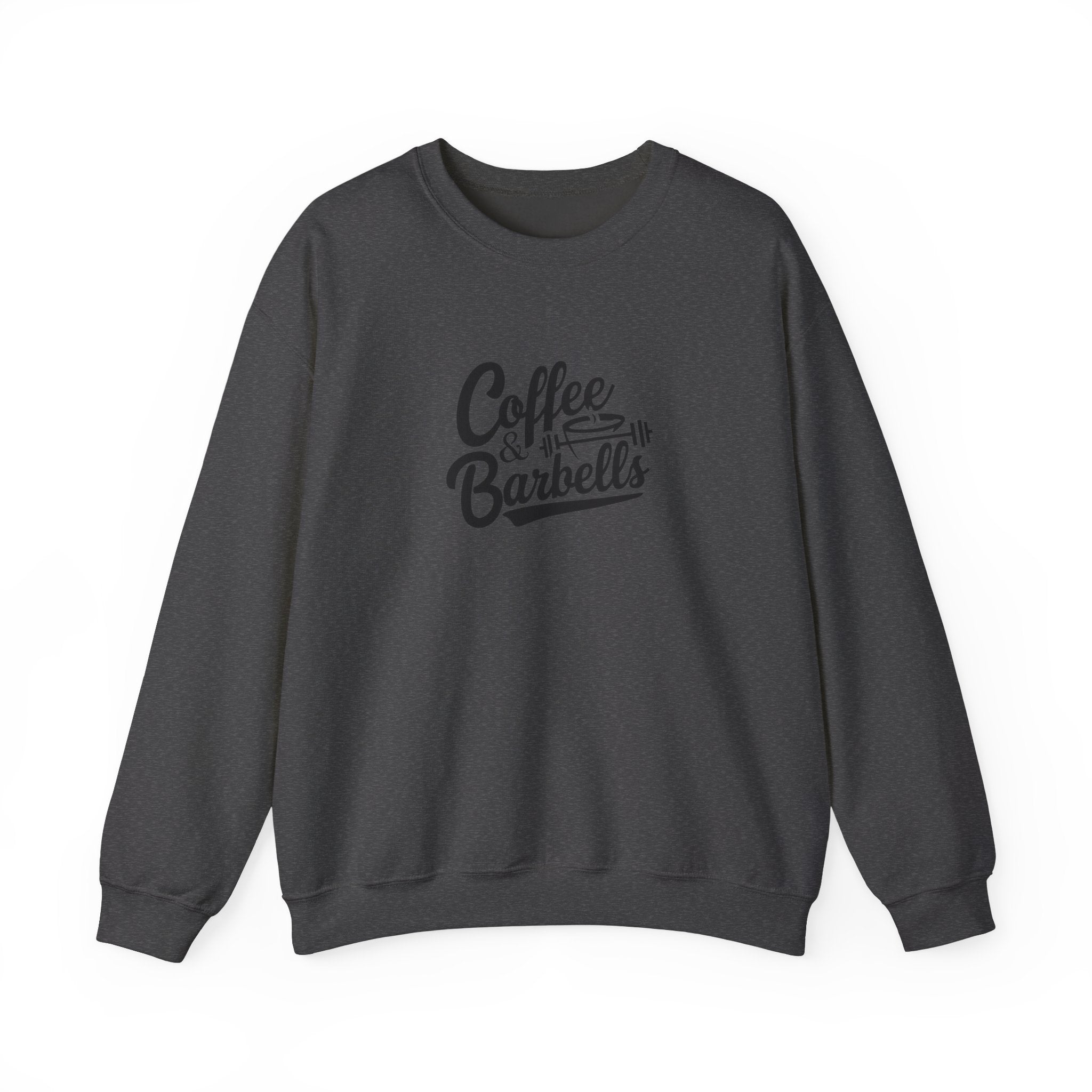Coffee & Barbells - Unisex Heavy Blend™ Crewneck Sweatshirt - Black Logo on Front
