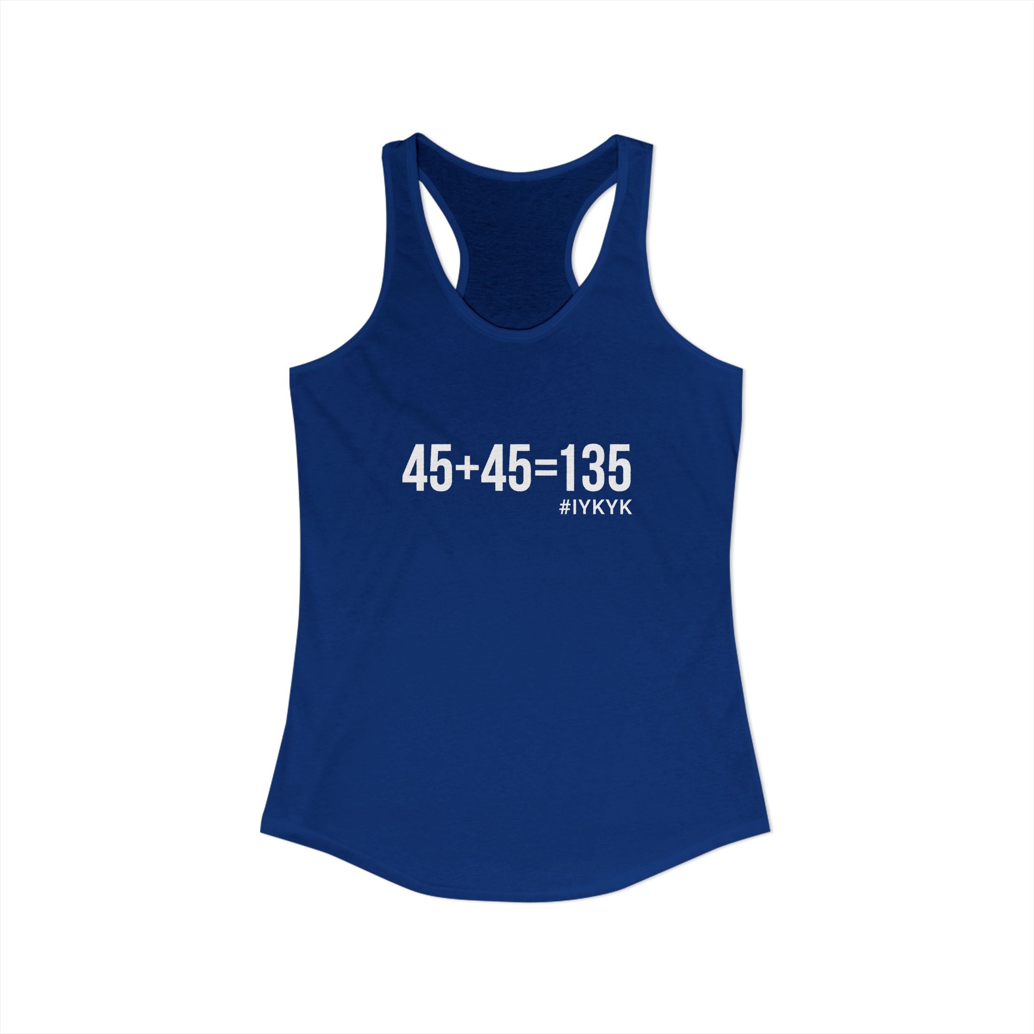 45 + 45 = 135 - Women's Ideal Racerback Tank - White Print Front & Back