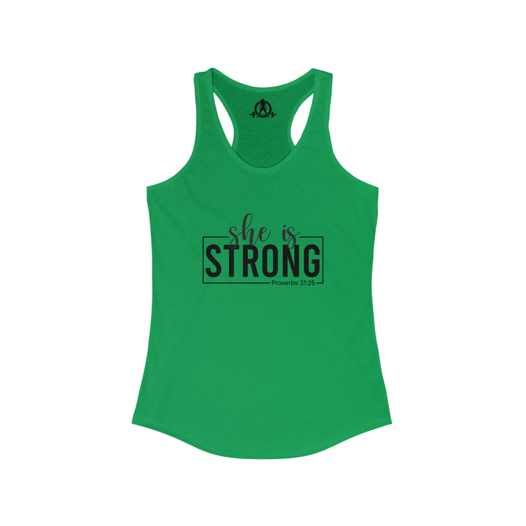 She is STRONG - Women's Ideal Racerback Tank - Black Logo Front Plain Back