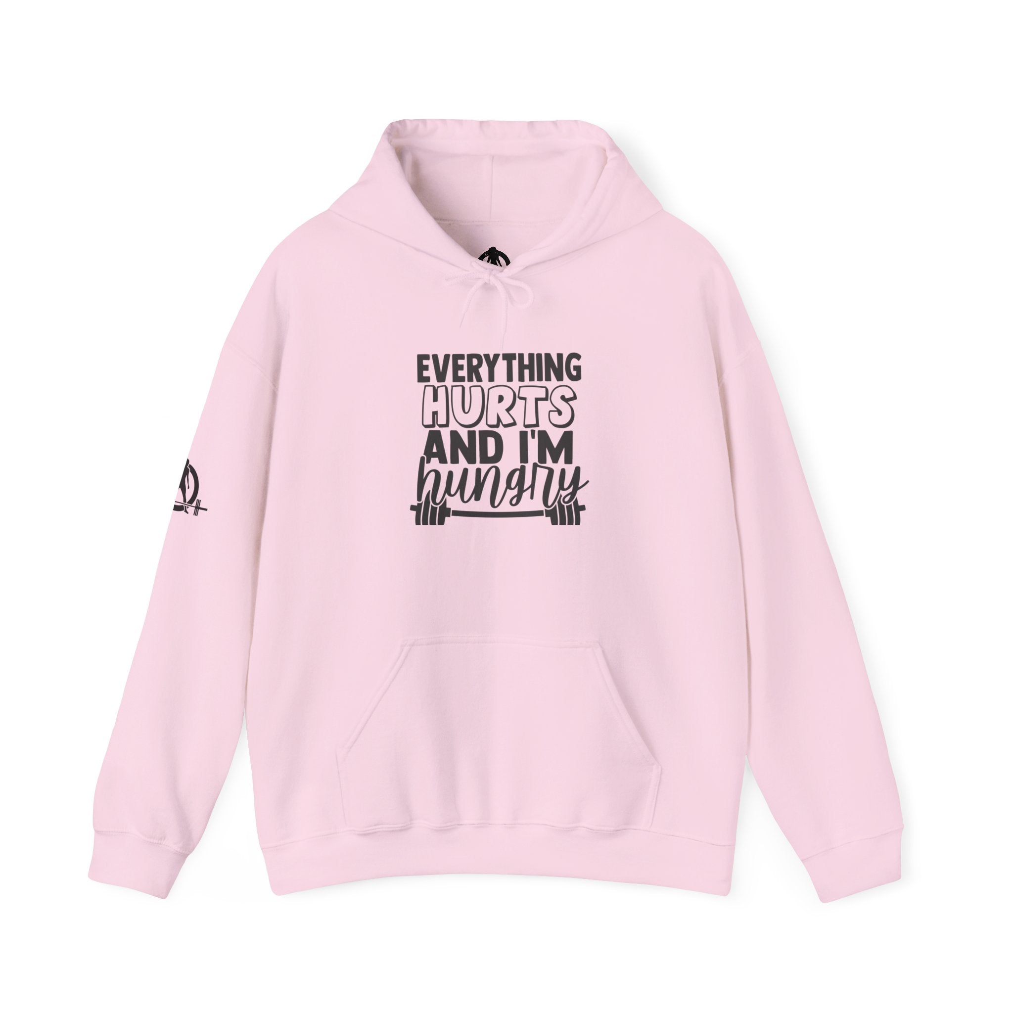 Everything Hurts & I'm Hungry  - Unisex Heavy Blend Hooded Sweatshirt  - Black Print Front/Arm