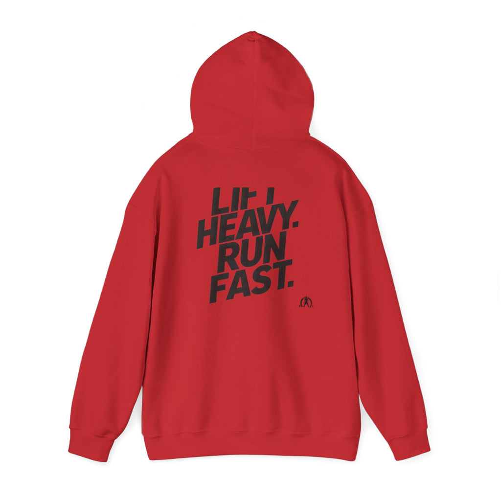 Lift Heavy Run Fast - Unisex Heavy Blend Hooded Sweatshirt  - Front & Back Black Logo