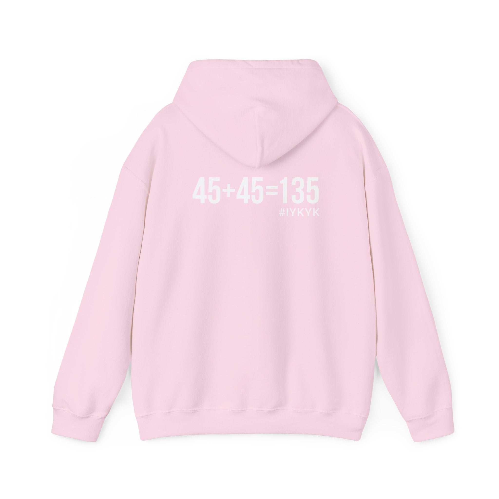 45 + 45 = 135  - Unisex Heavy Blend Hooded Sweatshirt  - Black Print on Front & Arm