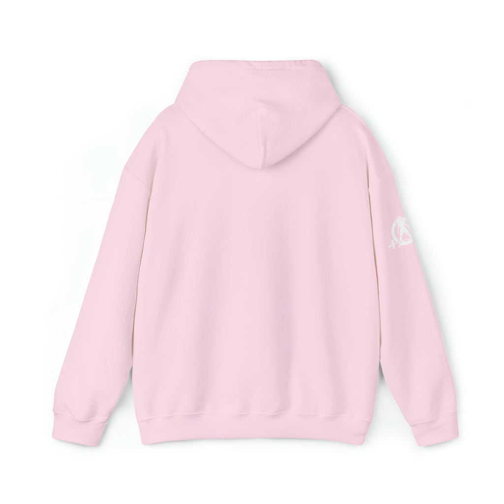 She is STRONG - Unisex Heavy Blend Hooded Sweatshirt - White Logo -  Plain Back