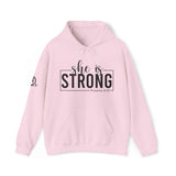 She is Strong - Unisex Heavy Blend Hooded Sweatshirt - Dark Logo - Plain Back