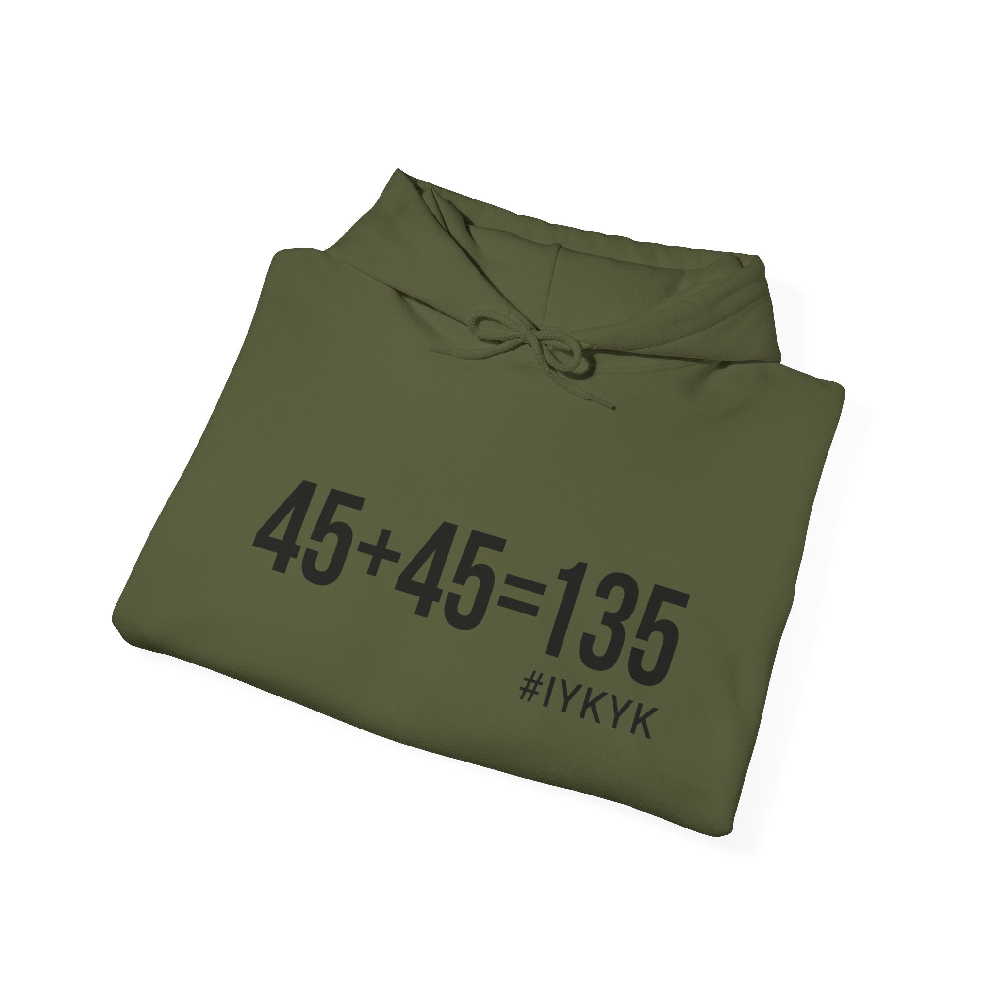 45 + 45 = 135 - Unisex Heavy Blend Hooded Sweatshirt  - Front Black & Shoulder Logo