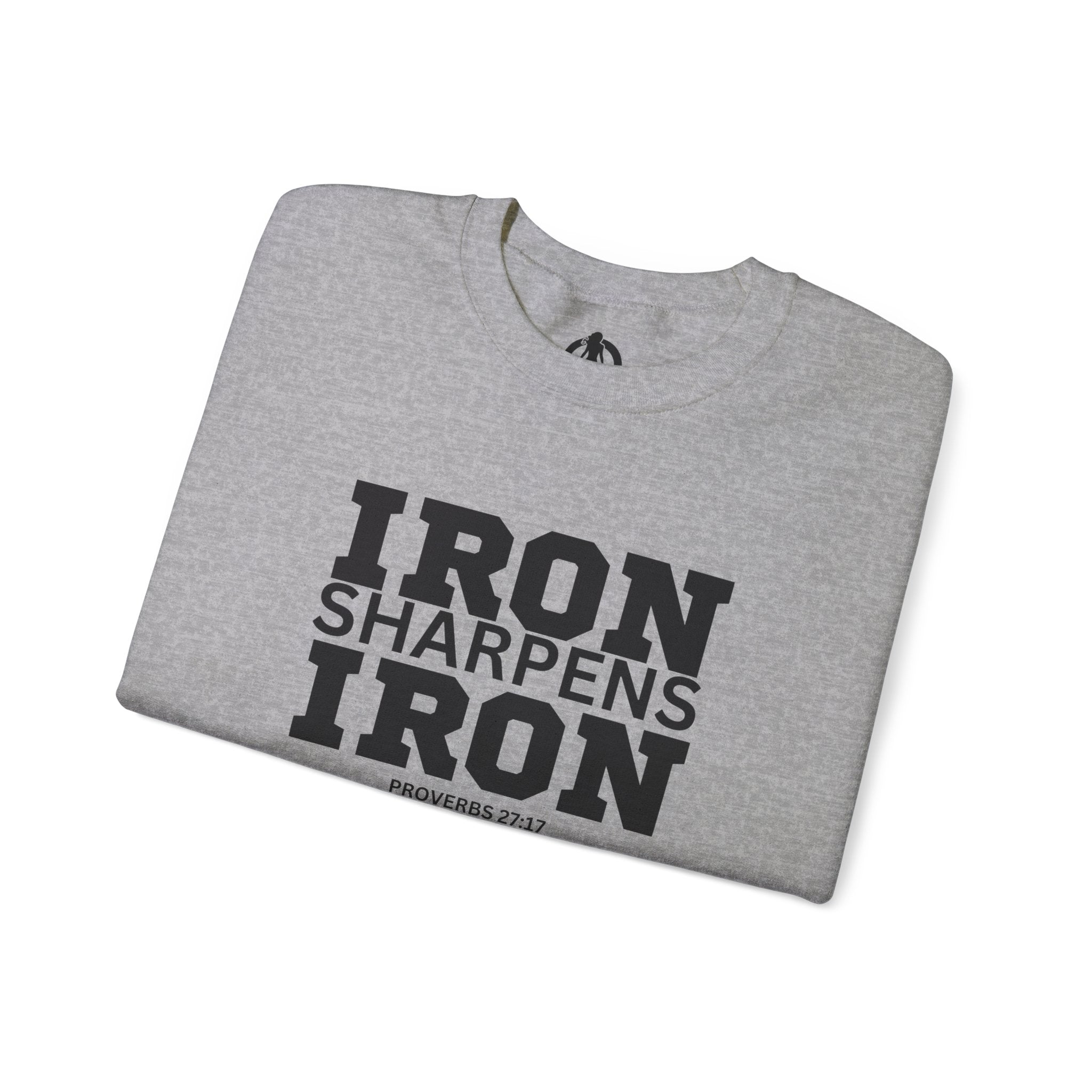 Iron Sharpens Iron - Unisex Heavy Blend™ Crewneck Sweatshirt - Front Black Logo - Plain Back