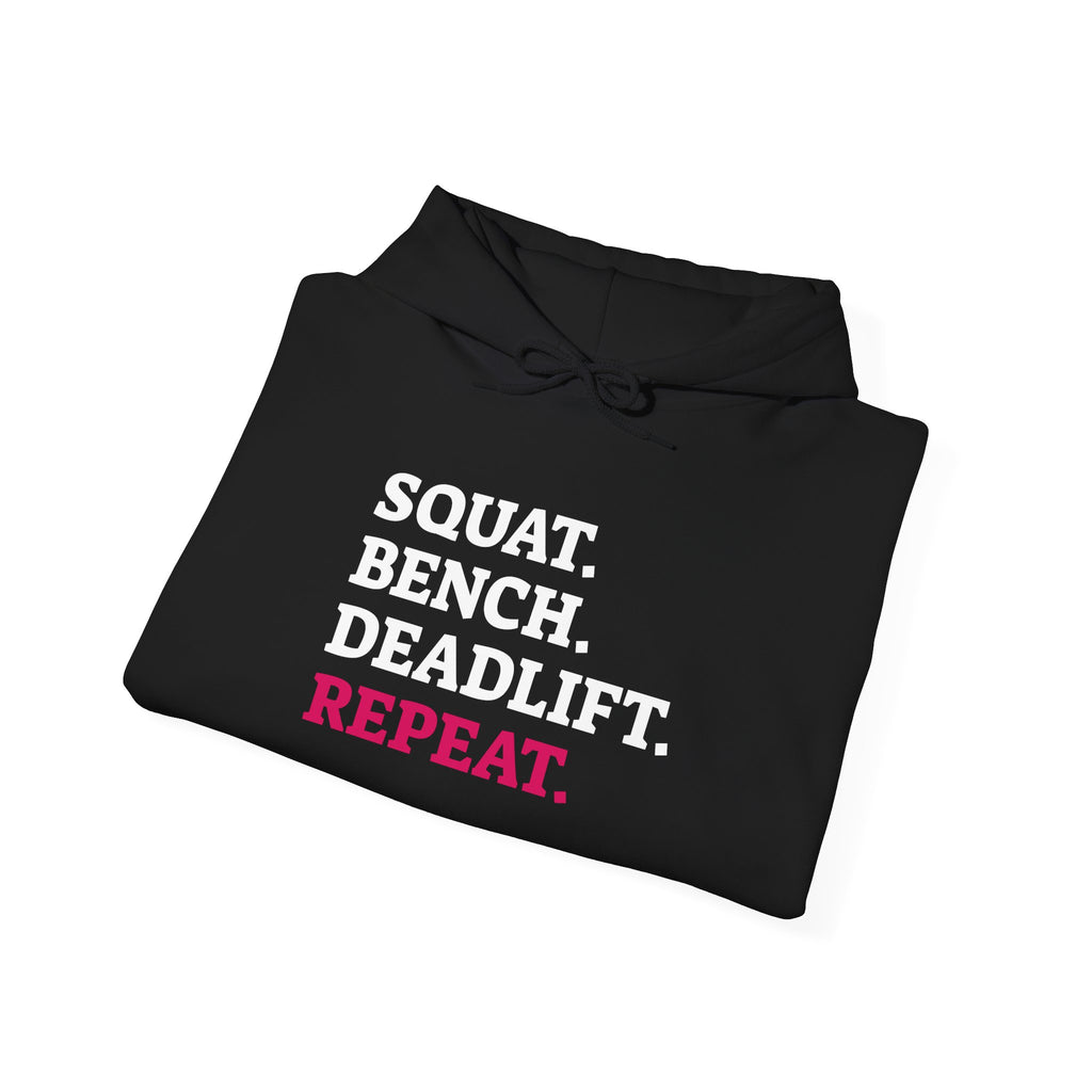 WWLW “Squat • Bench • Deadlift • Repeat” Hoodie - Front Logo & Side Arm