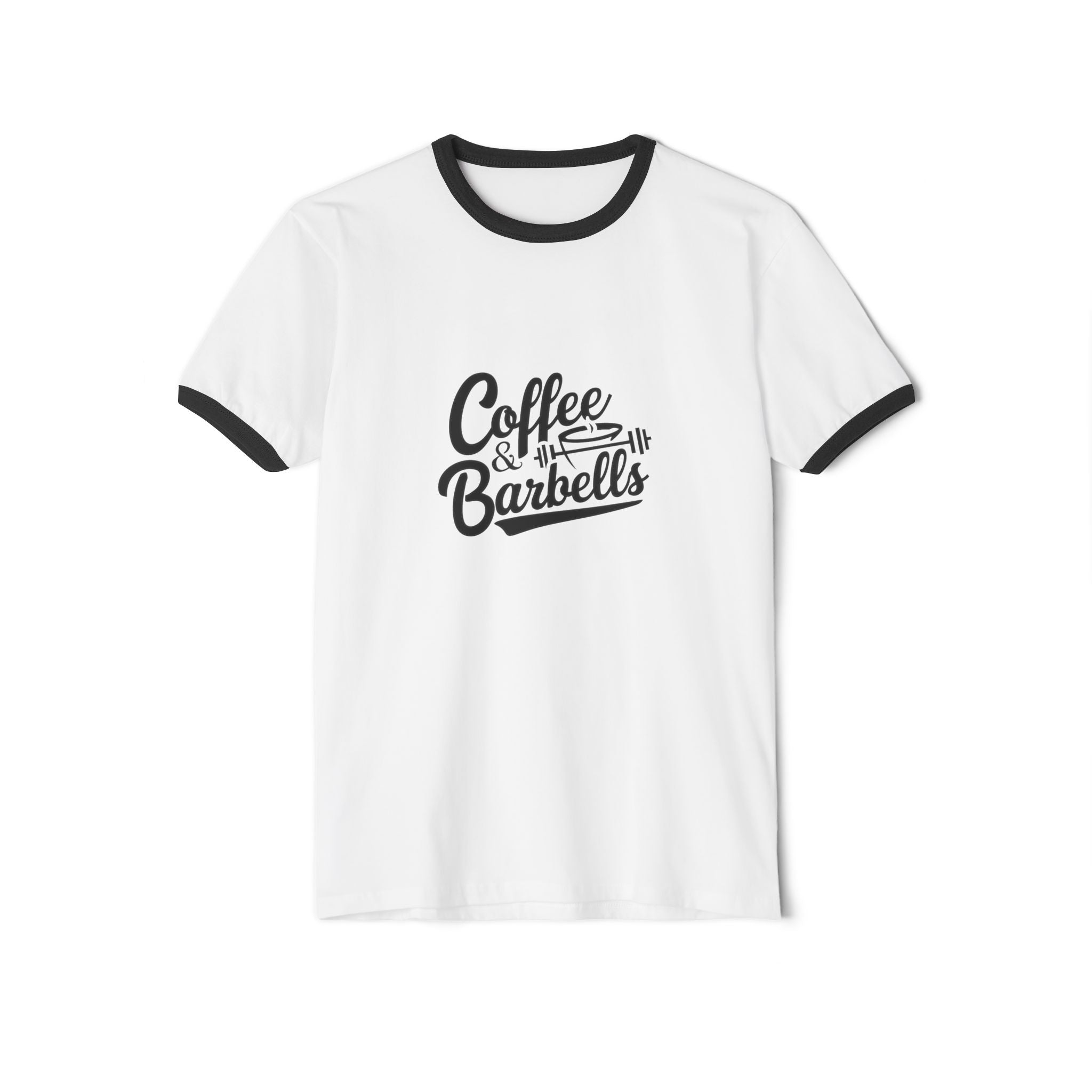 Coffee & Barbells  - Unisex Cotton Ringer T-Shirt - Black Logo Plain Back