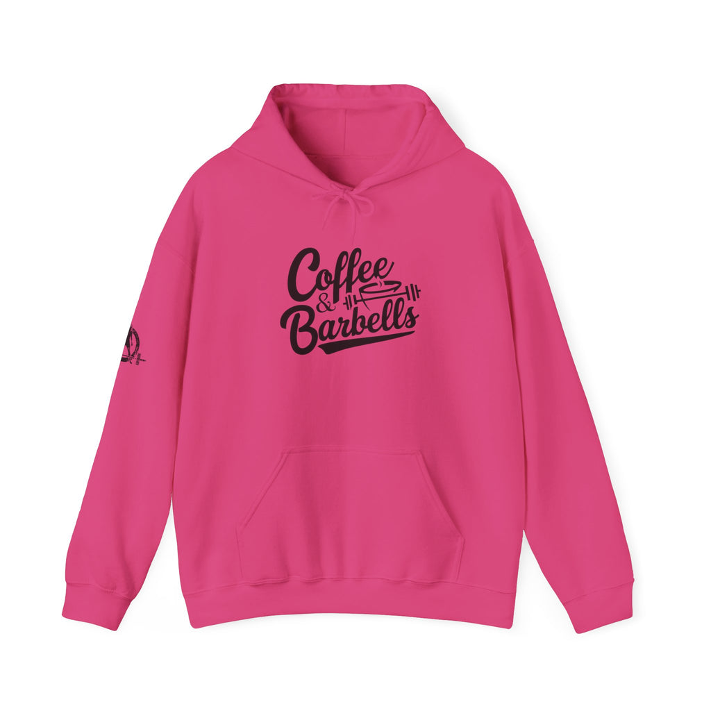 Coffee & Barbells  - Unisex Heavy Blend Hooded Sweatshirt - Black Logo on Front & Right Sleeve