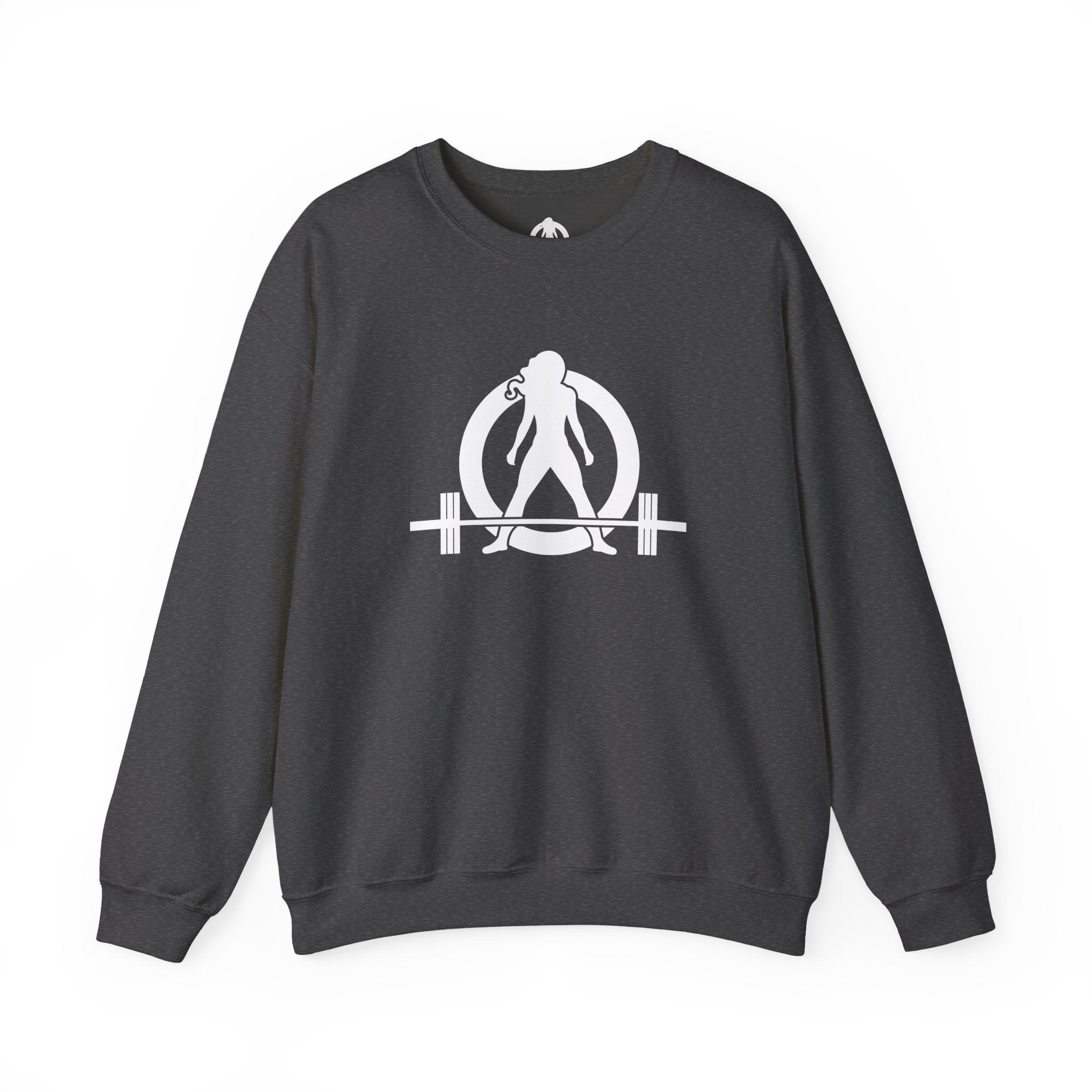 Lift Heavy Run Fast - Unisex Heavy Blend™ Crewneck Sweatshirt - White Logo Front & Back