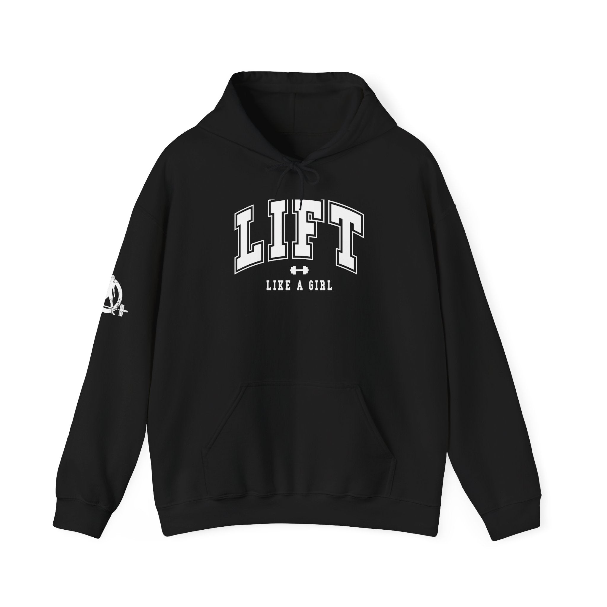 Lift Like.A Girl - Unisex Heavy Blend Hooded Sweatshirt - White Logo on Front & Right Sleeve