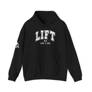 Lift Like.A Girl - Unisex Heavy Blend Hooded Sweatshirt - White Logo on Front & Right Sleeve
