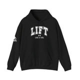 Lift Like.A Girl - Unisex Heavy Blend Hooded Sweatshirt - White Logo on Front & Right Sleeve
