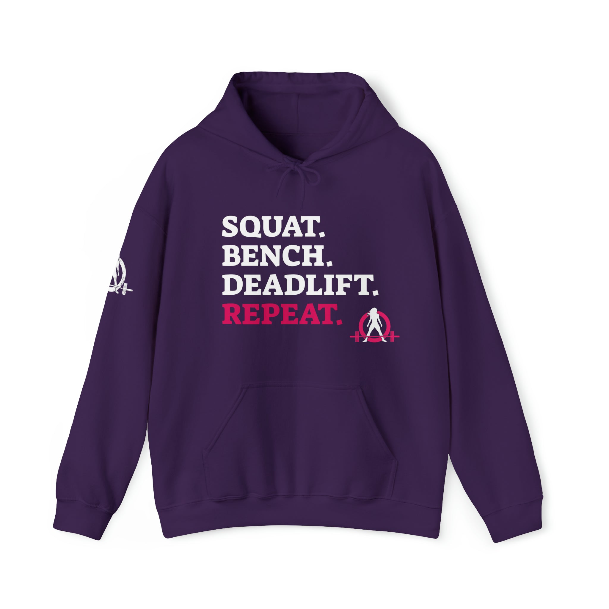 Squat Bench Deadlift Repeat - Unisex Heavy Blend Hooded Sweatshirt - Dark WWLW Logo - Pink - Plain Black