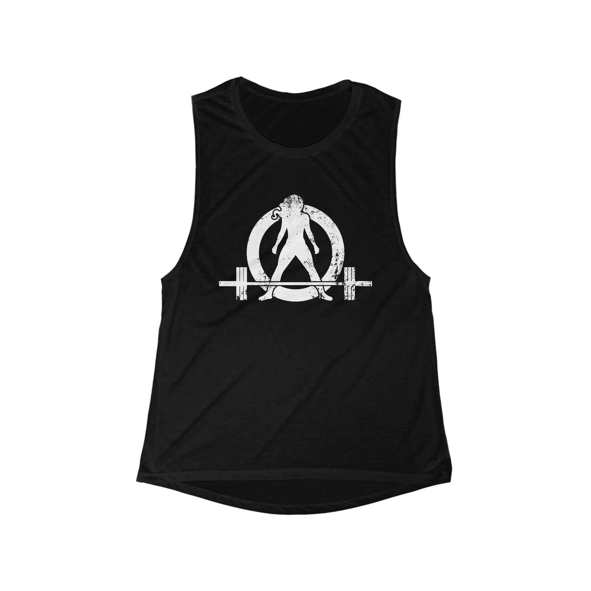 Women's Flowy Scoop Muscle Tank - White Distressed Logo