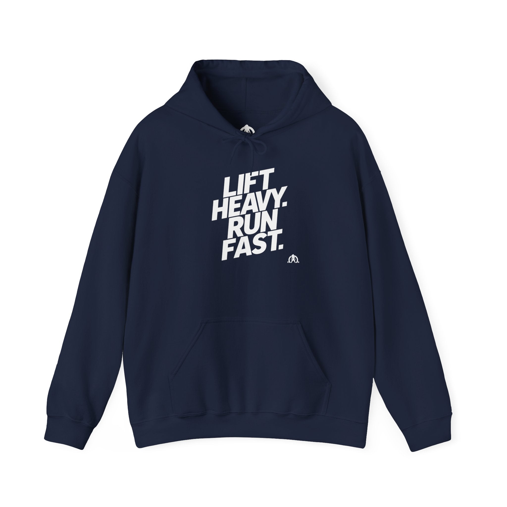 Lift Heavy Run Fast - Unisex Heavy Blend Hooded Sweatshirt - Front White Logo
