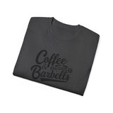 Coffee & Barbells - Unisex Ultra Cotton Tee - Front Black Logo - Plain Back