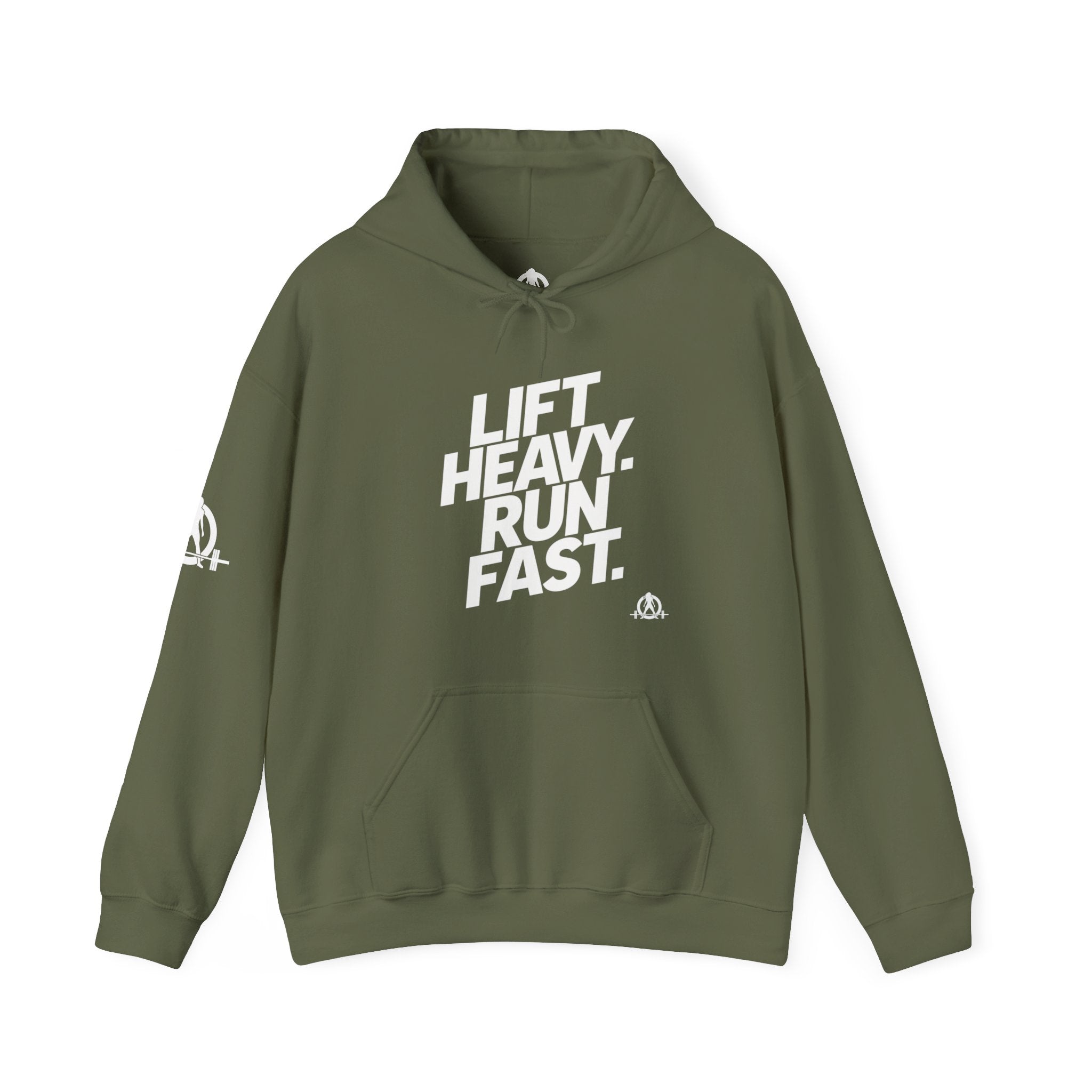 Lift Heavy Run Fast - Unisex Heavy Blend Hooded Sweatshirt - Front White Logo