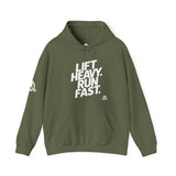 Lift Heavy Run Fast - Unisex Heavy Blend Hooded Sweatshirt - Front White Logo