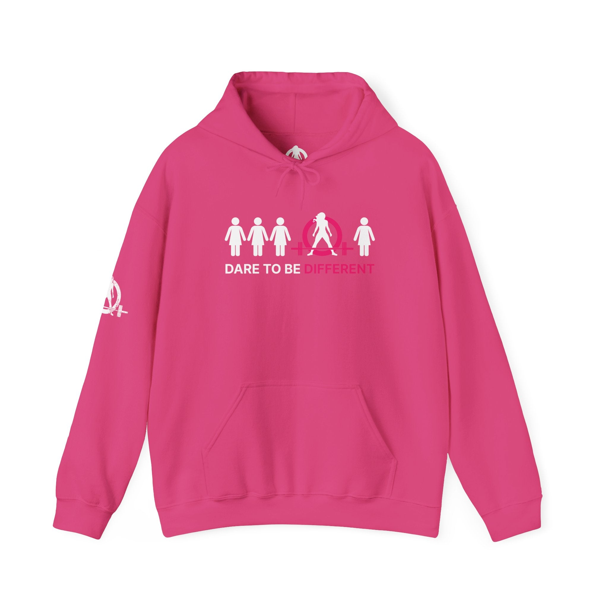 Dare To Be Different - Deadlift - Unisex Heavy Blend Hooded Sweatshirt - White Print on Front & Arm
