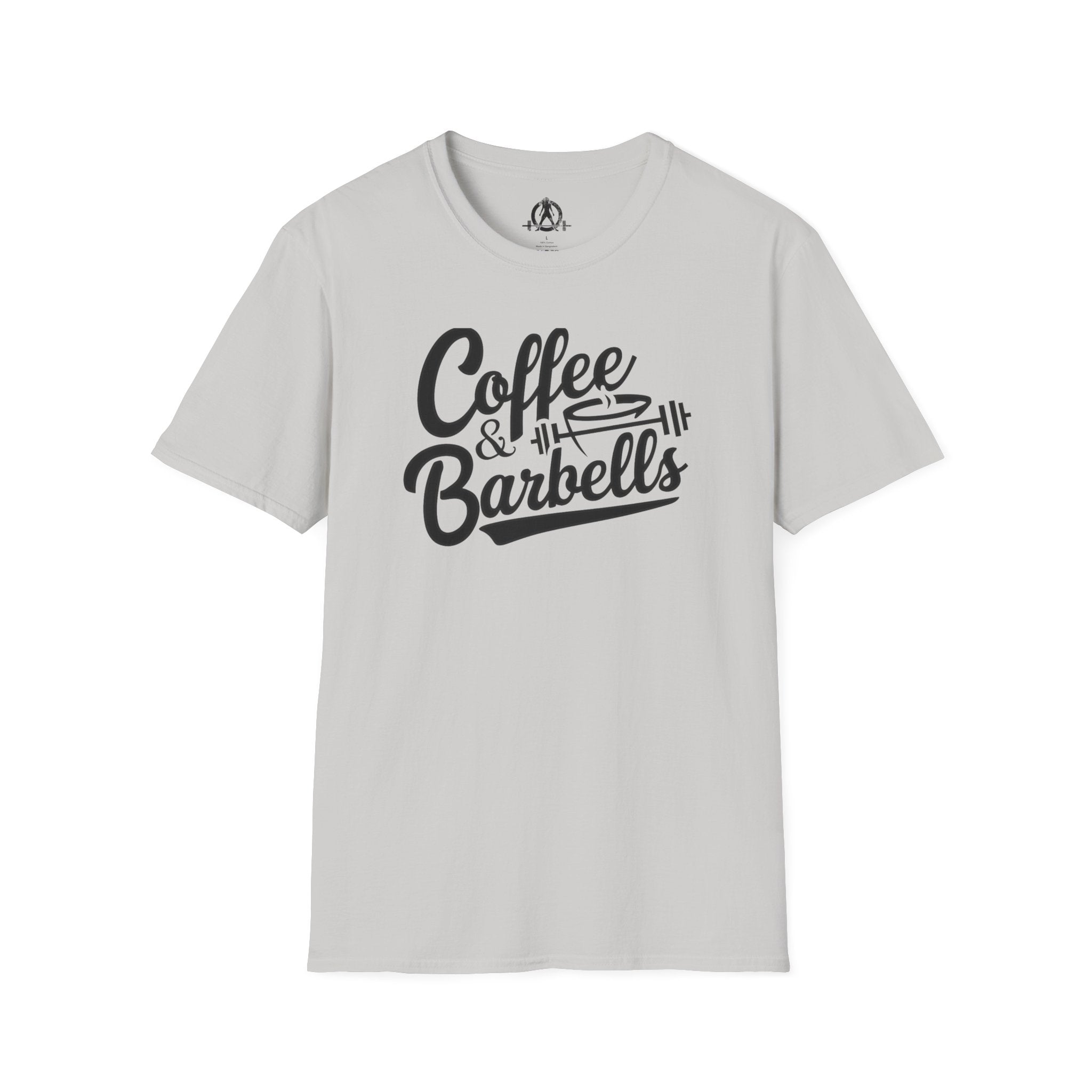 Coffee & Barbells - Unisex Softstyle T-Shirt - Black Print on Front Plain Back