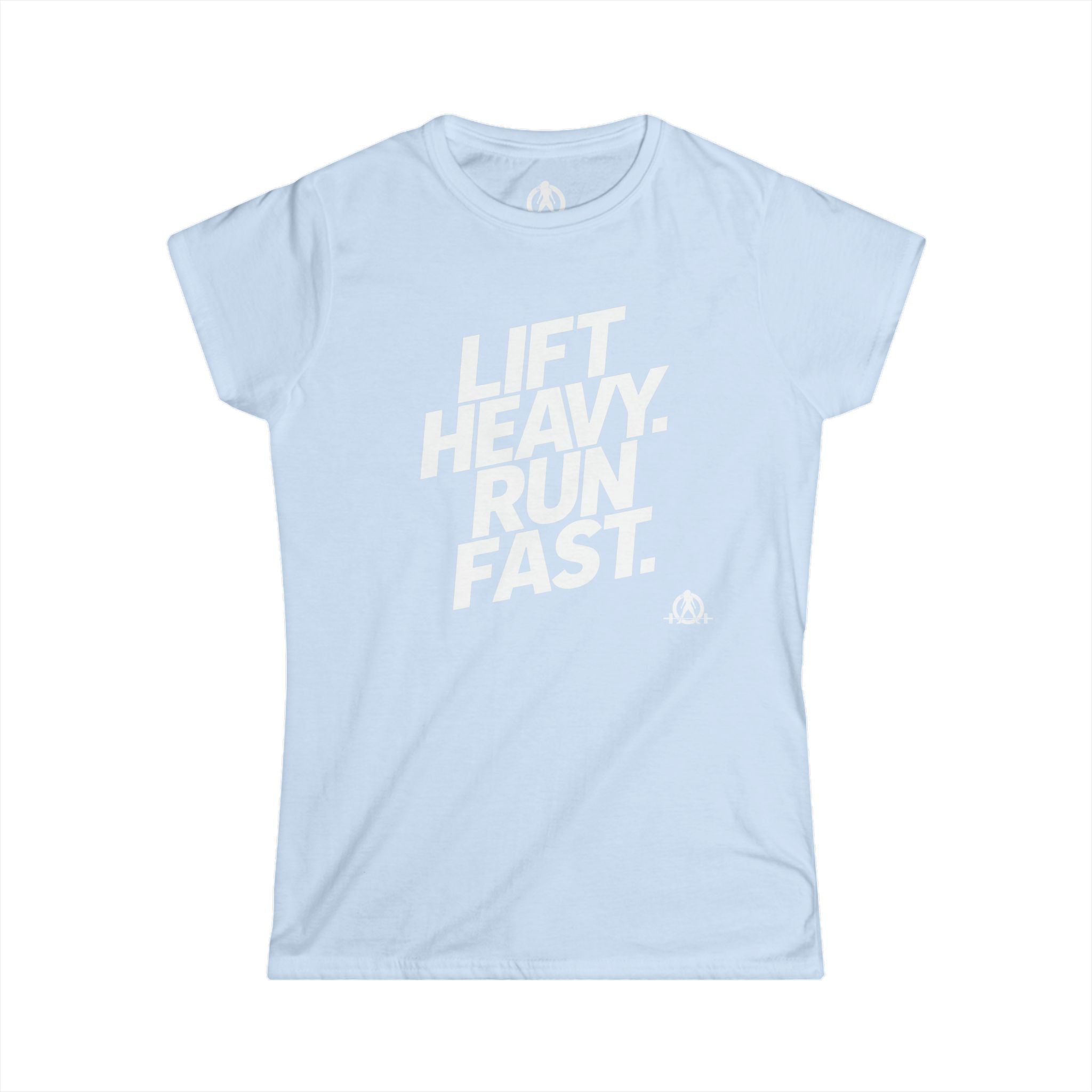 Lift Heavy Run Fast - Women's Softstyle Tee - White Front Logo