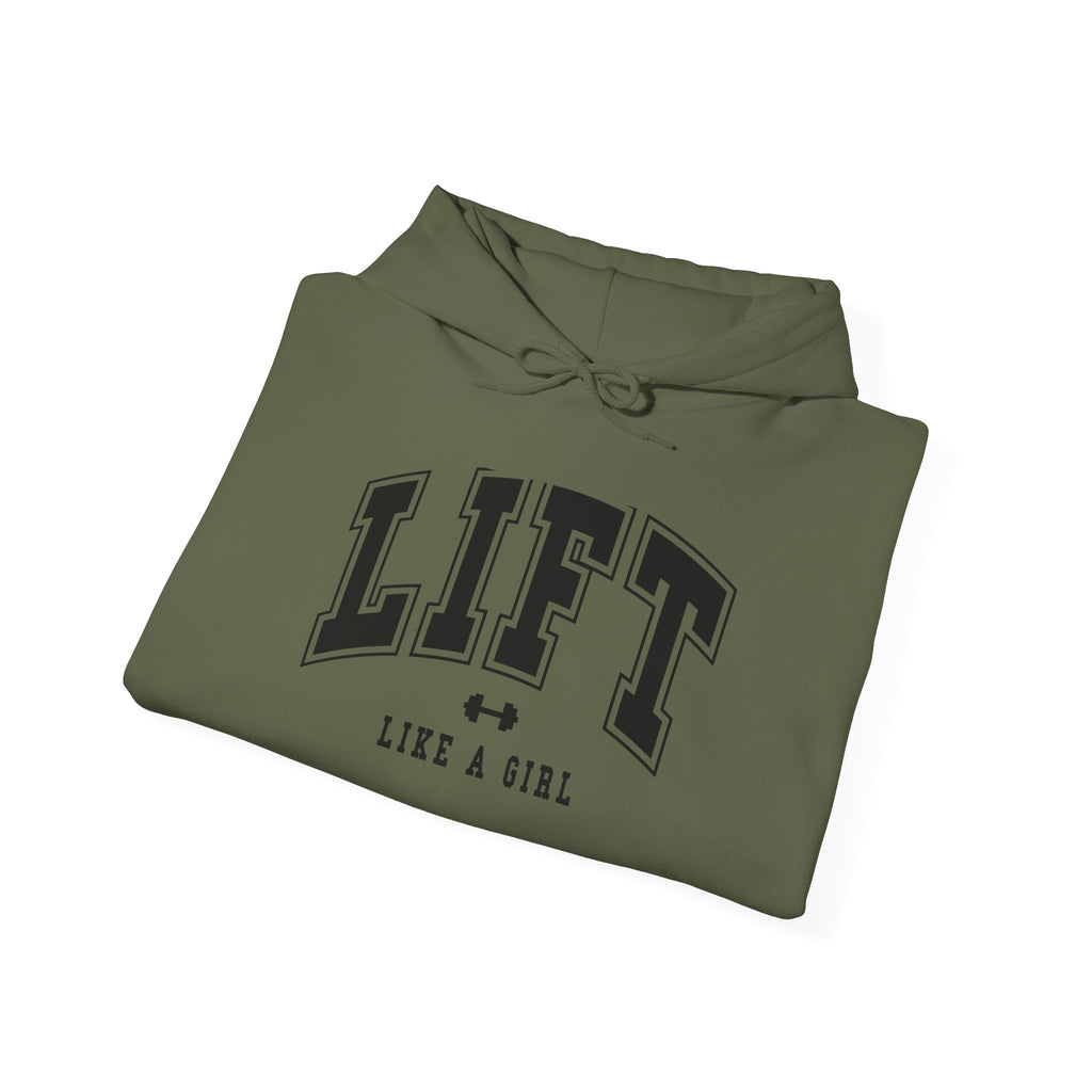 Lift Like.A Girl - Unisex Heavy Blend Hooded Sweatshirt - Black Logo on Front & Right Sleeve