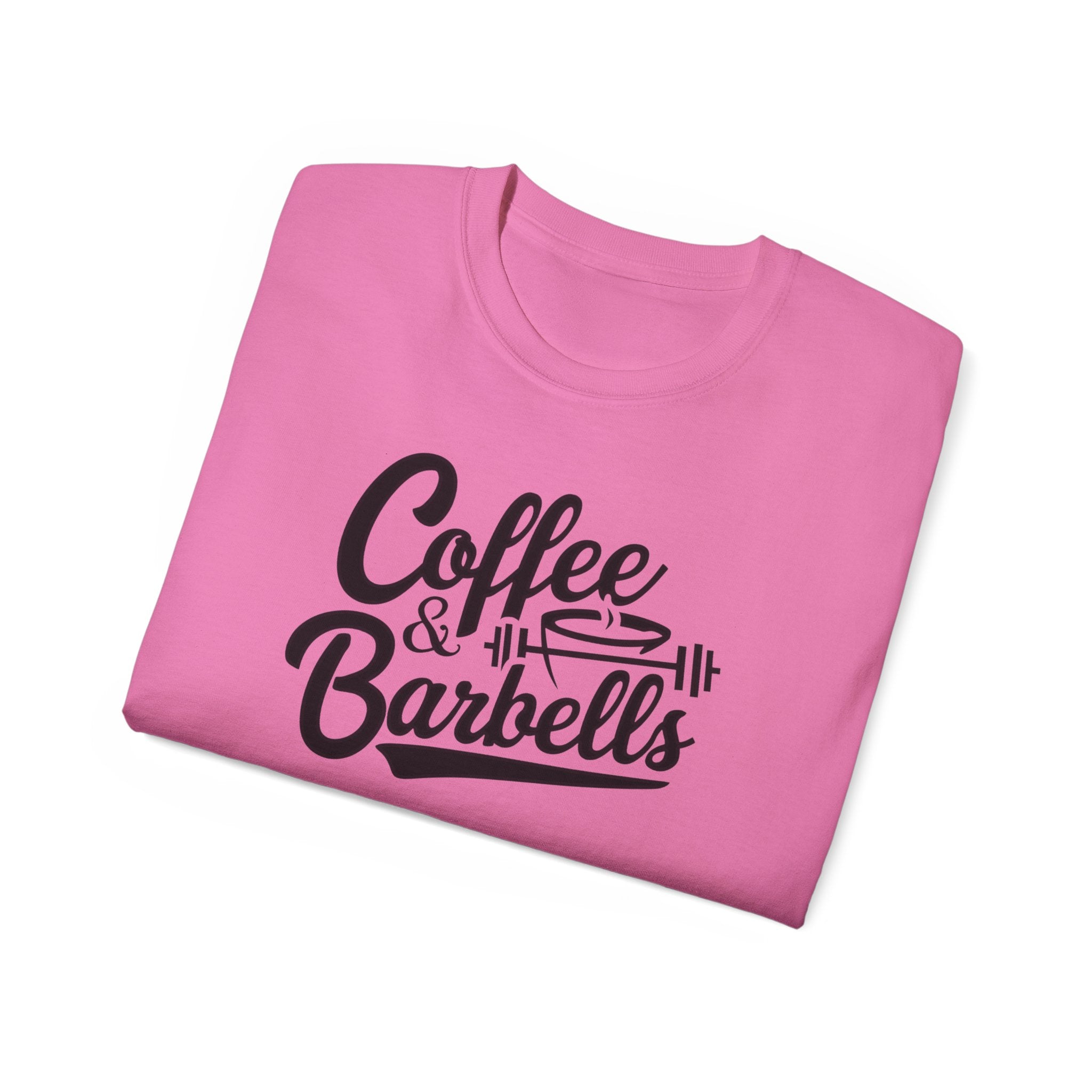 Coffee & Barbells - Unisex Ultra Cotton Tee - Front Black Logo - Plain Back
