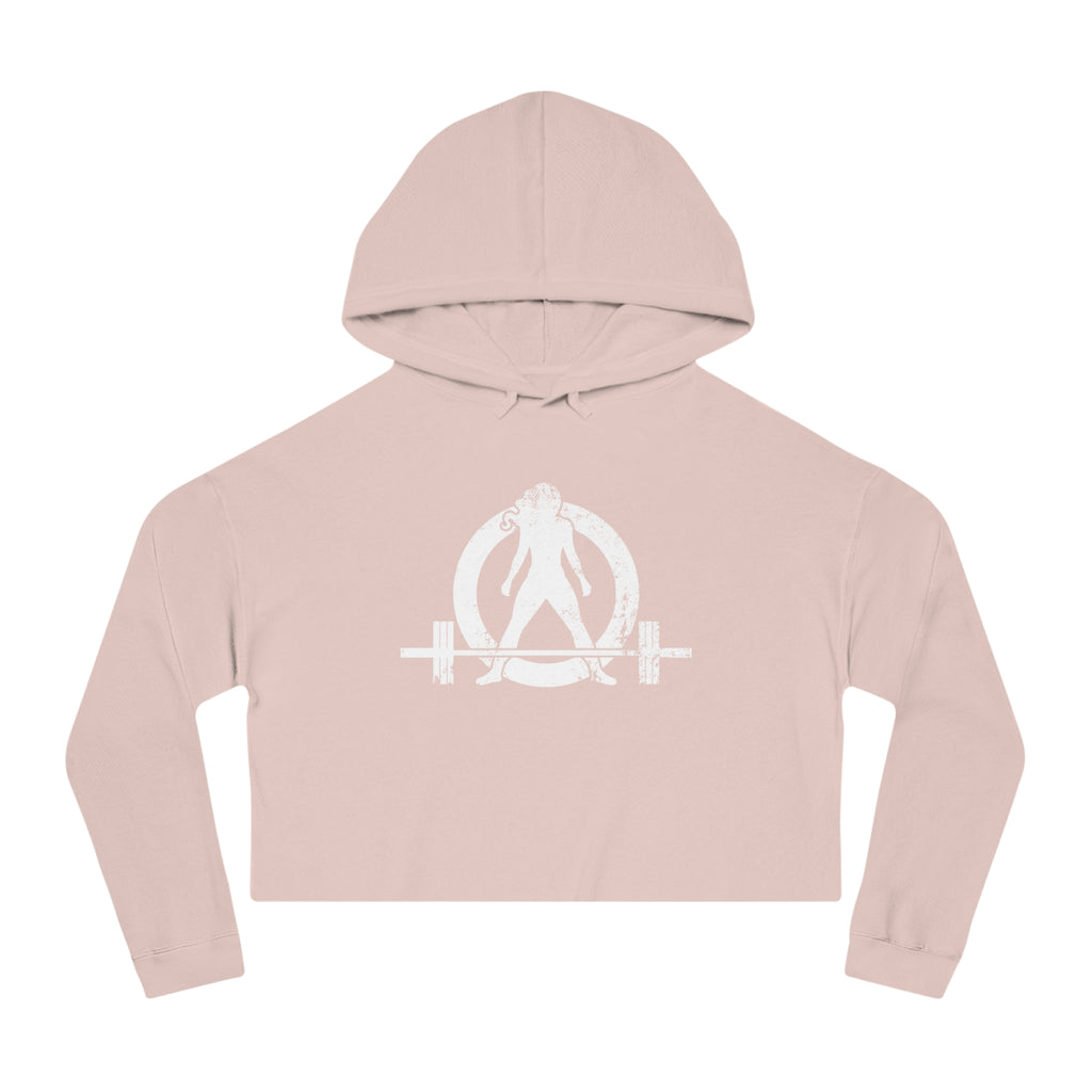 Women’s Cropped Hooded Sweatshirt - White Distressed Logo