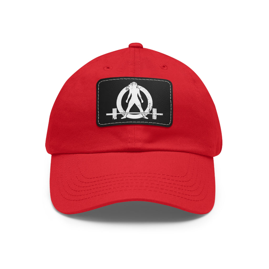 Distressed - Dad Hat with Leather Patch (Rectangle) - White Font
