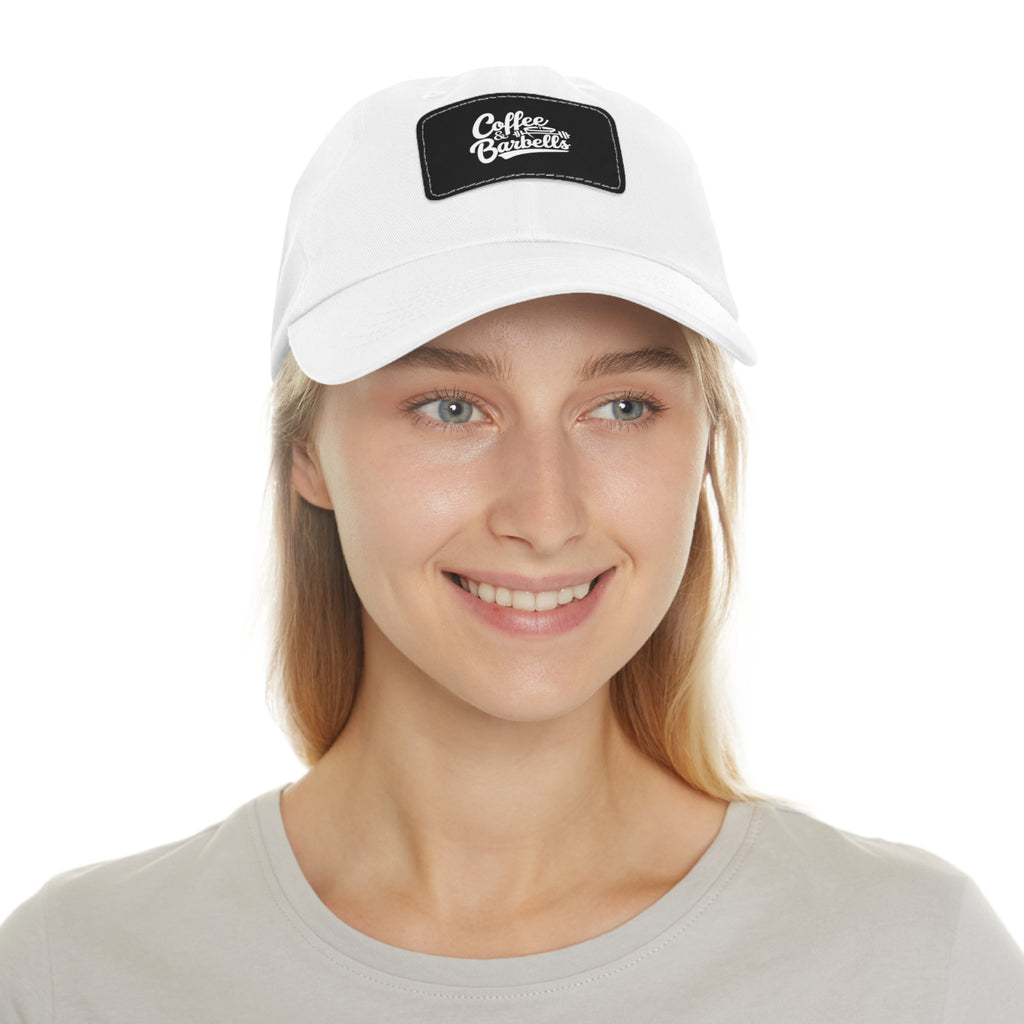 Coffee & Barbells - Dad Hat with Leather Patch (Rectangle) - White Font